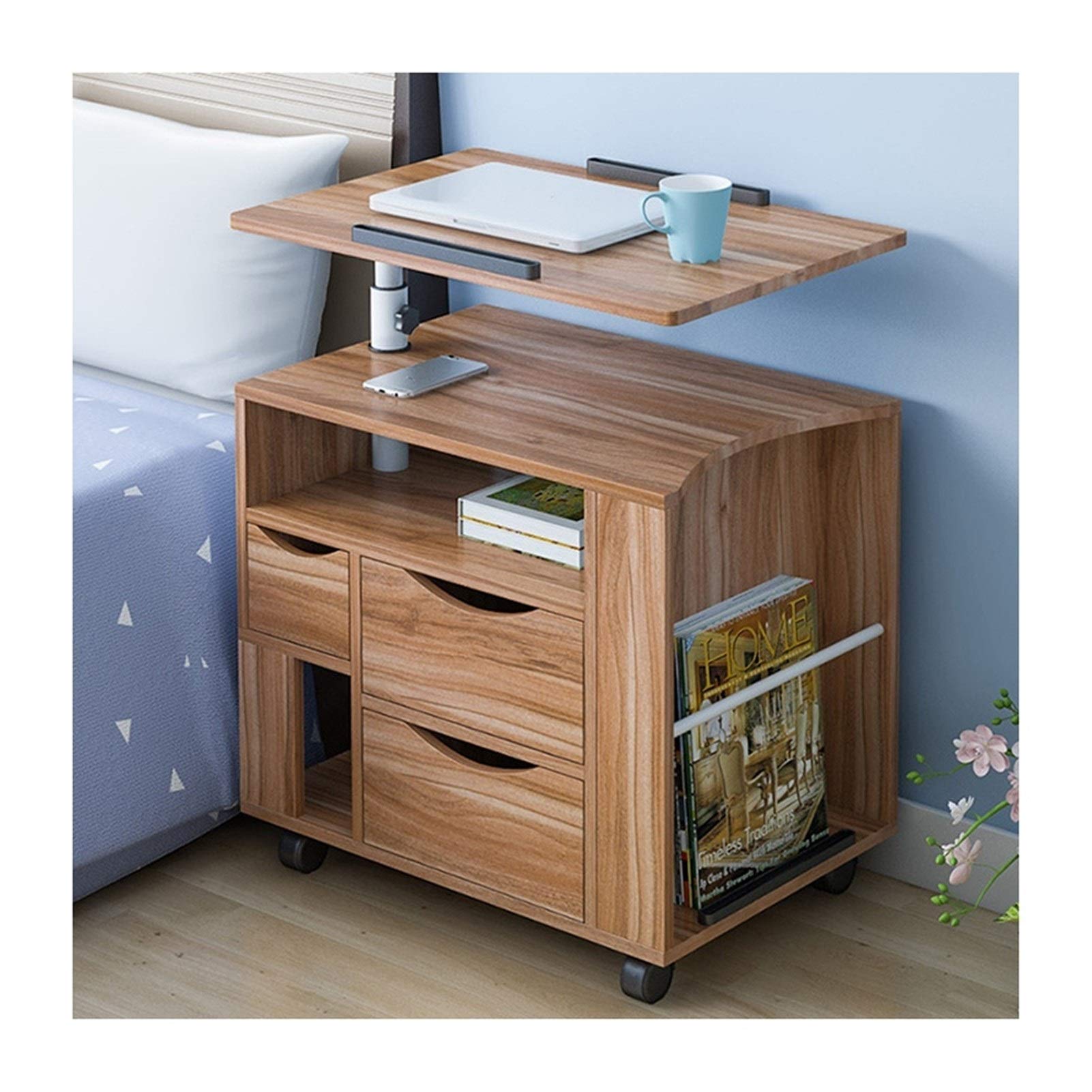 Adjustable Height & Angle FHT Mobile Lap Table - Multifunctional Overbed Table for Laptop, Eating & Reading (Ancient Oak) - Perfect for Home, Office & Hospital Use