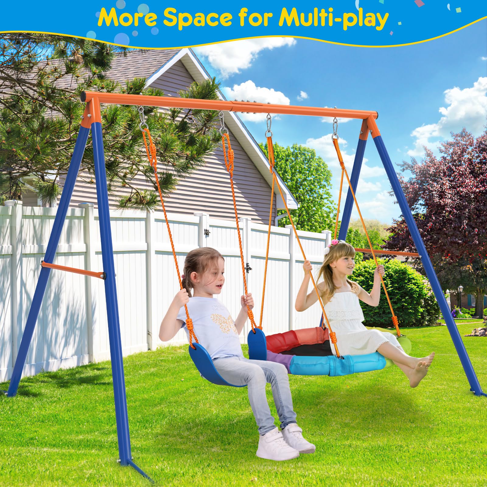**GIKPAL Heavy Duty Metal A-Frame Swing Set with Stand for Kids – Outdoor Backyard Playset with 32