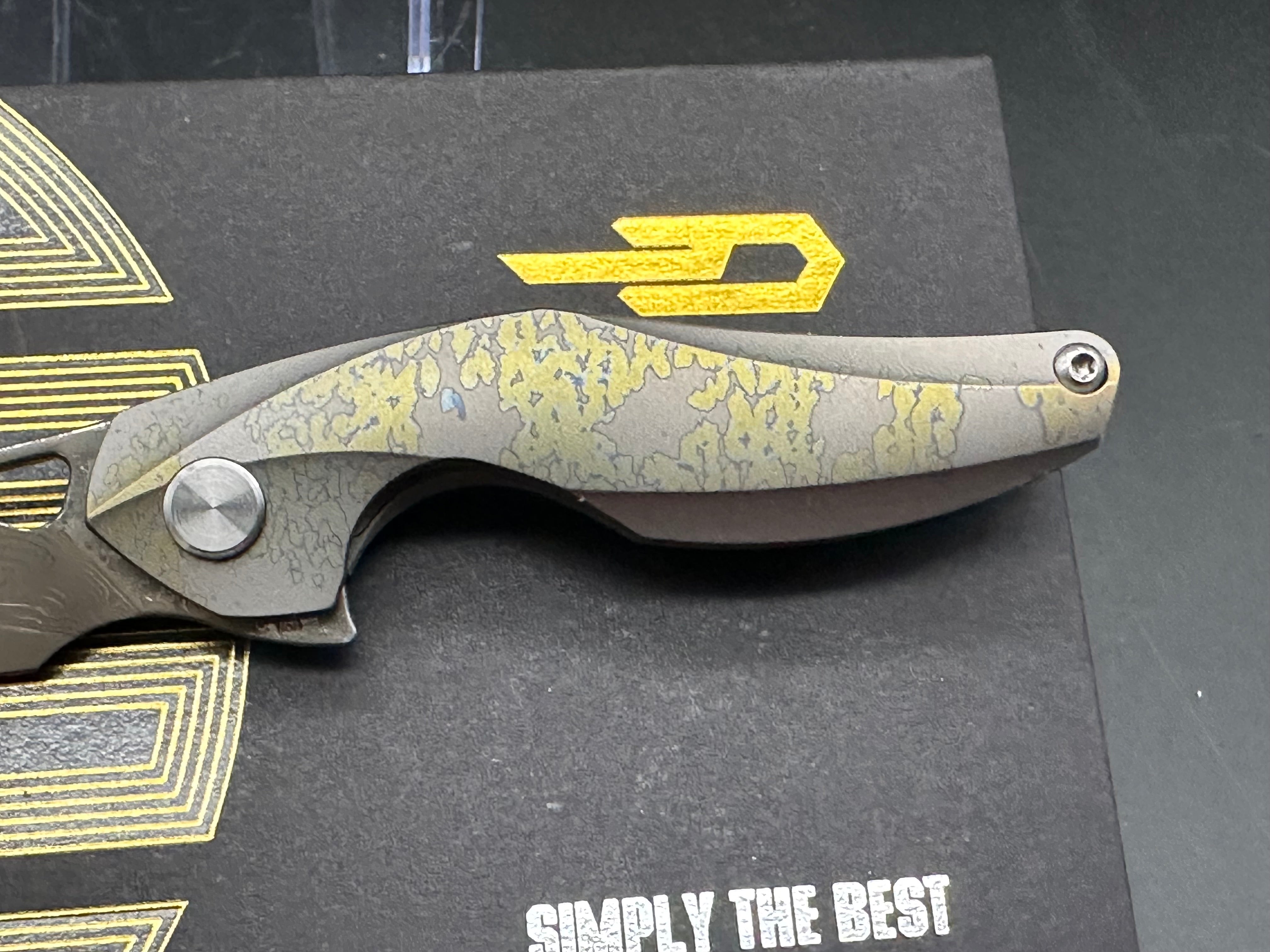 Bestech Isham Reticulan Frame Lock Folding Knife - Titanium Handle with Damascus Steel Blade - EDC Pocket Knife for Outdoor, Camping & Everyday Carry