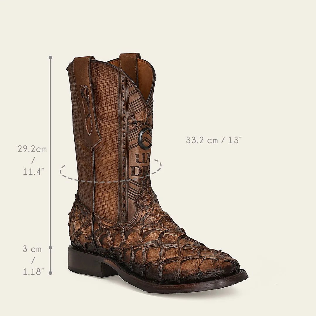 Premium Men's Cuadra Honey Cowboy Rodeo Boots - Genuine Pirarucu Skin Leather - Western Style Riding Boots for Country Dancing & Rodeo Events