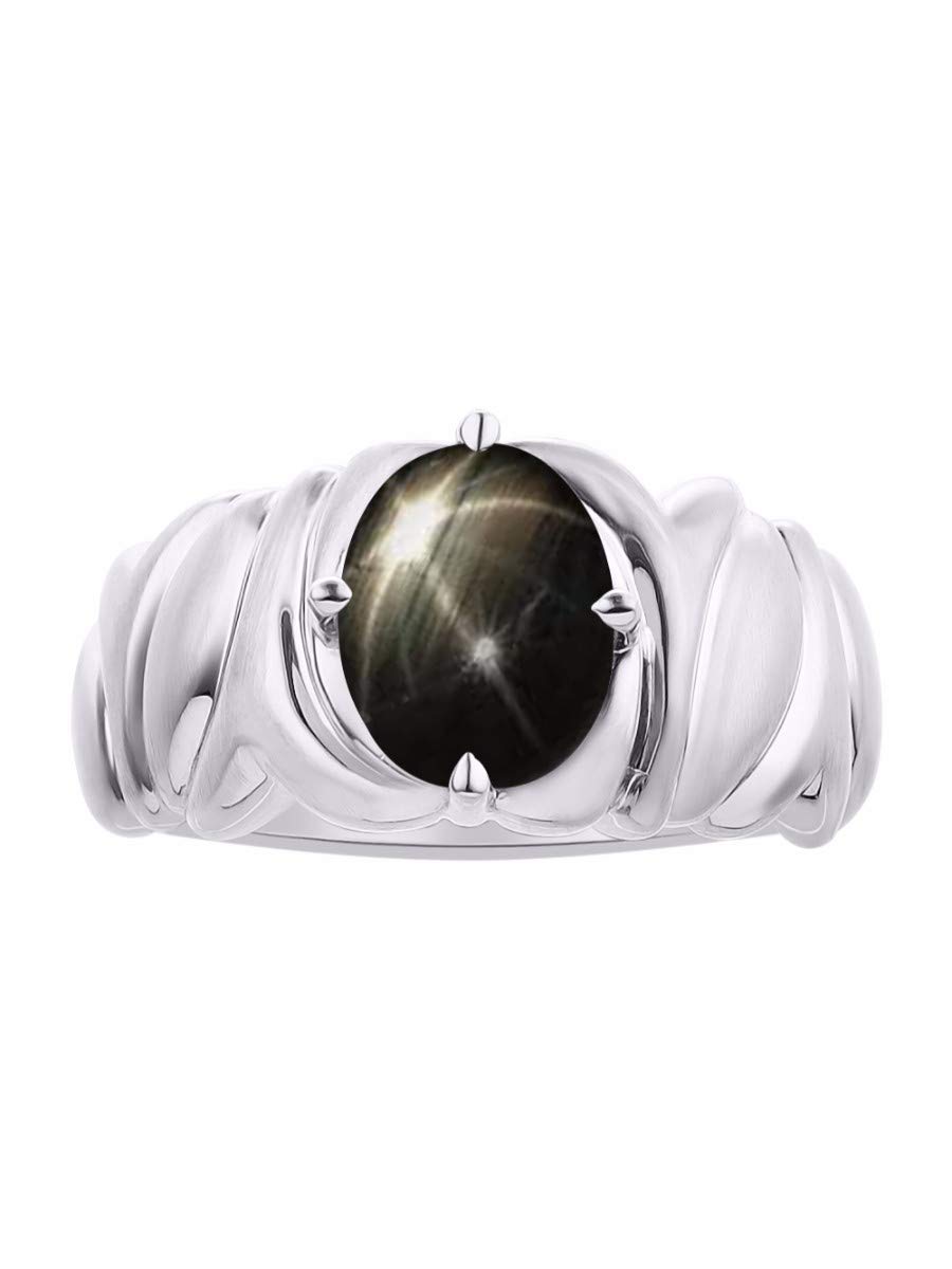 RYLOS Sterling Silver Oval Black Star Sapphire Ring for Women - 9x7mm Solitaire Gemstone with Satin Finish Band, Size 5-13, Elegant Jewelry Gift for Anniversary, Birthday & Special Occasions
