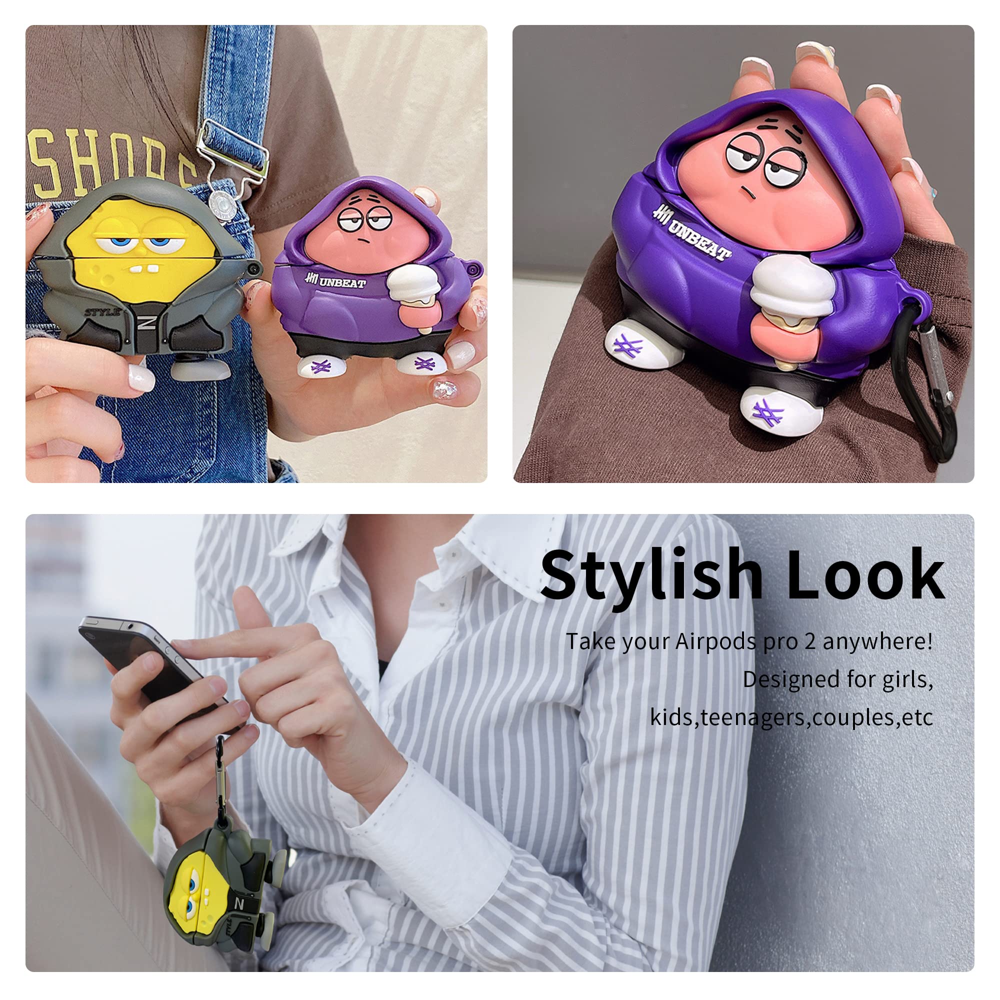 Cute Cartoon AirPods Pro 2 Case - Anti-Slip Silicone Protective Cover with Keychain - Kawaii 3D Fashion Design for Girls & Teens (Yellow) - Perfect for School, Travel & Daily Use