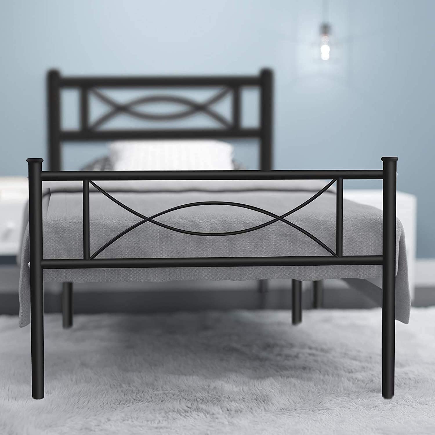 **Steel Platform Bed Frame Twin Size - Sturdy Mattress Foundation with Headboard & Footboard - No Box Spring Needed - Heavy Duty Metal Bed Frame for Bedroom, Guest Room, Dorm**
