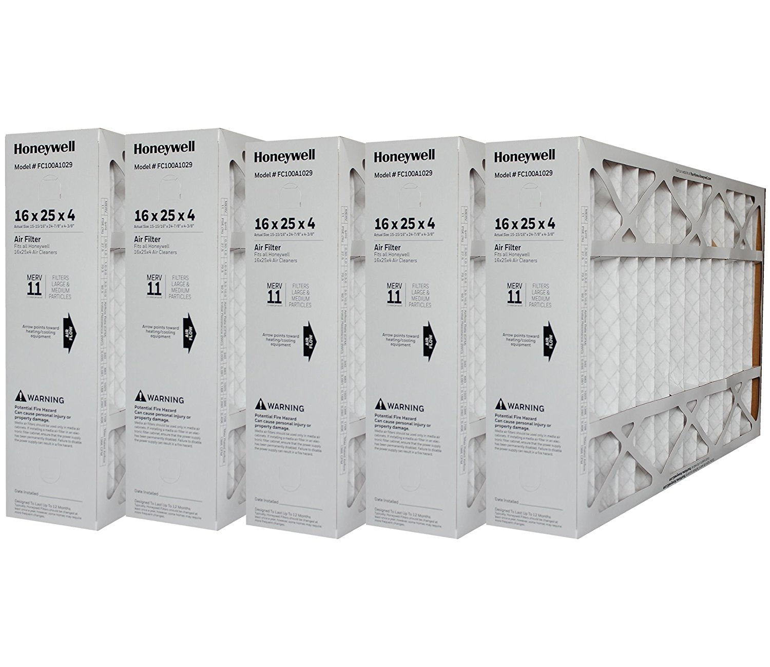 Honeywell FC100A1029 16x25x4 MERV 11 Air Filter - Case of 5 (Actual Size 15 15/16