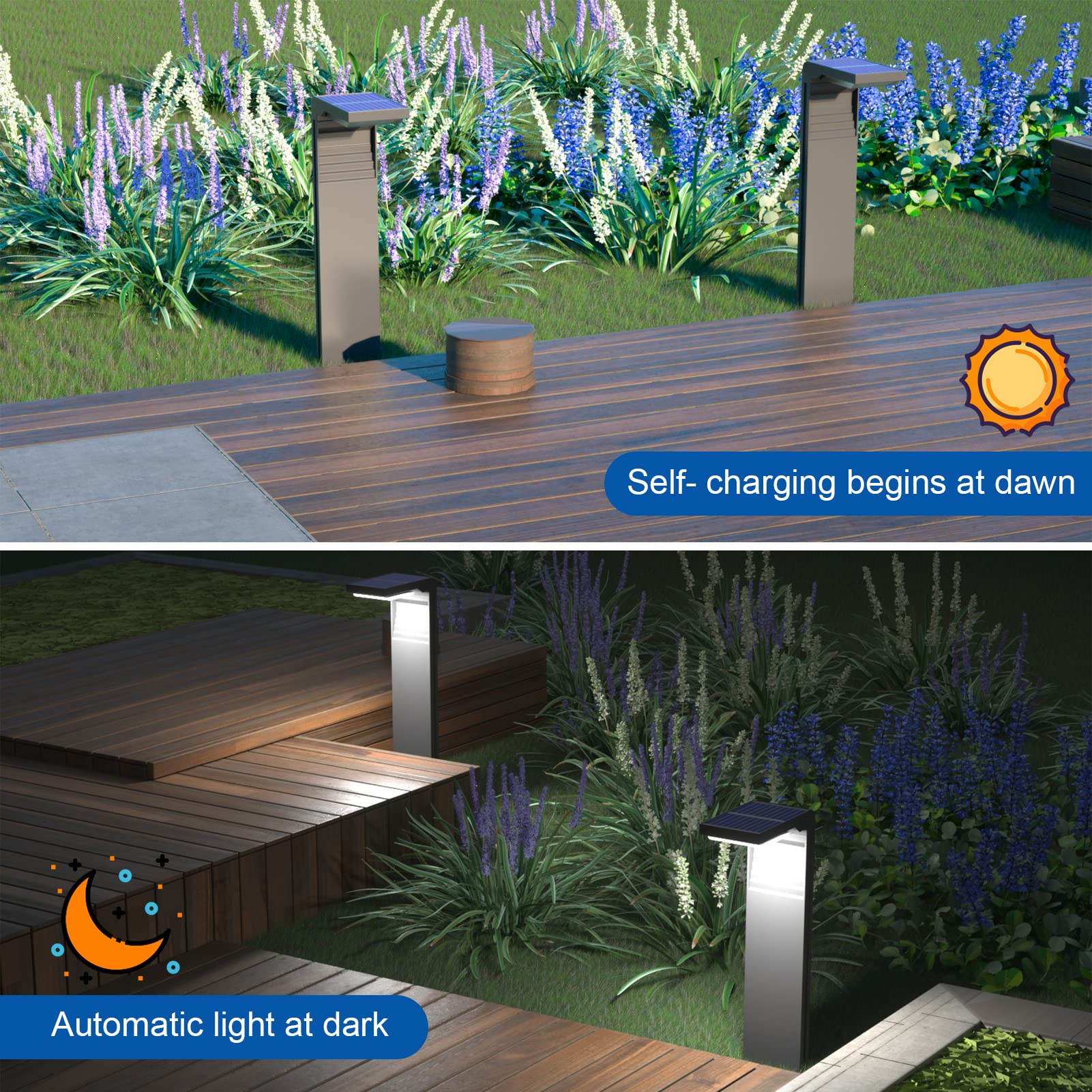 NATSUKAWA Solar Outdoor Lights Waterproof - 2 Pack L-Shaped Black Solar Pathway Lights with 3 Lighting Modes for Garden, Yard, Pathway & Landscape Spot Lighting (Cold White) - Ideal for Driveway, Walkway, Patio & Backyard Decoration