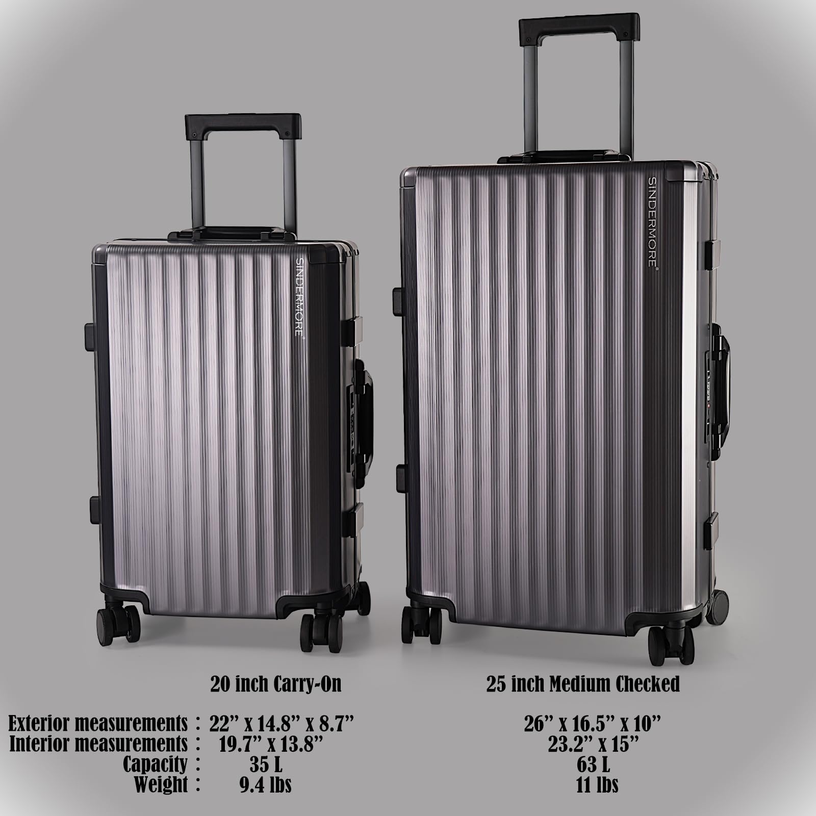 25 Inch Aluminum Hardside Spinner Luggage with TSA Locks - Durable Checked Suitcase for Travel (Gunmetal Gray) | Perfect for International Flights, Business Trips & Vacation Packing