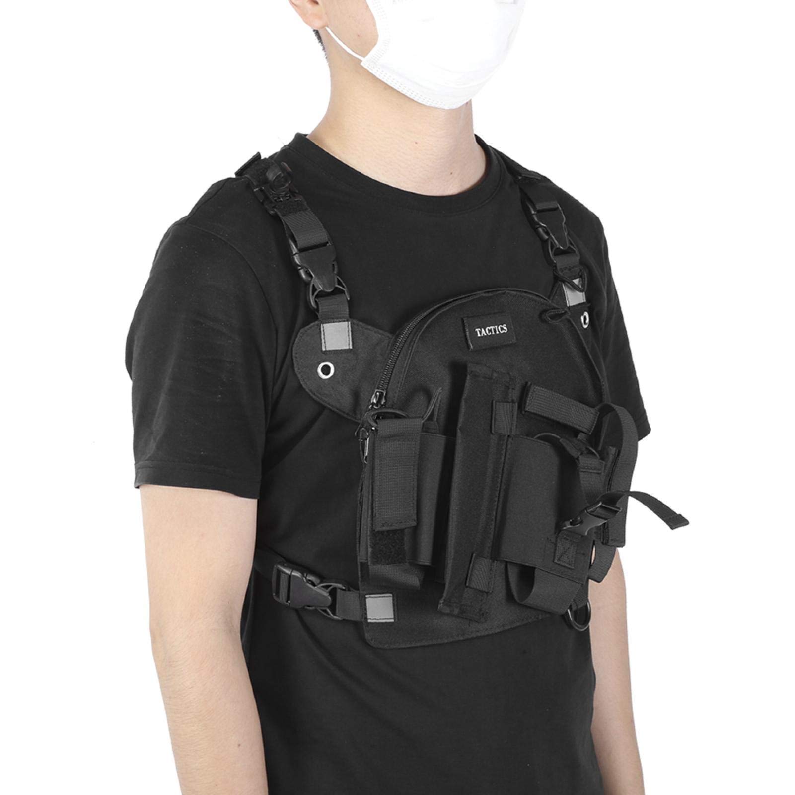 Socobeta Adjustable Chest Rig Bag - Tactical Shoulder Pack with Radio Holster Holder for Men & Women (Black) - Perfect for Hiking, Airsoft, Hunting & Outdoor Adventures