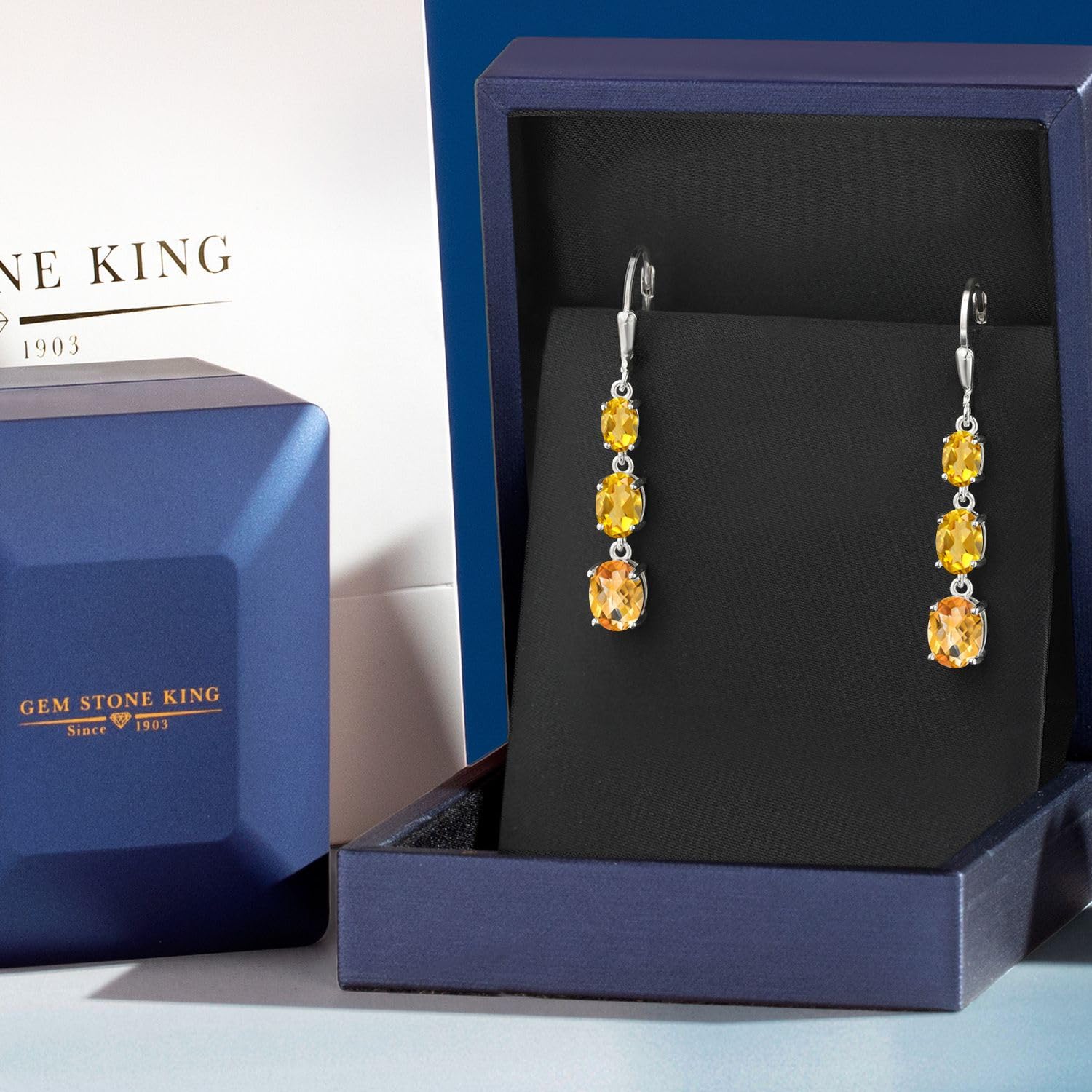 Gem Stone King 3-Stone Leverback Drop Dangle Earrings for Women - 925 Sterling Silver Birthstone Jewelry | Oval 8x6mm, 7x5mm & 6x4mm Gemstones | Elegant Gift for Mom, Wife, Her | Perfect for Weddings, Anniversaries & Special Occasions
