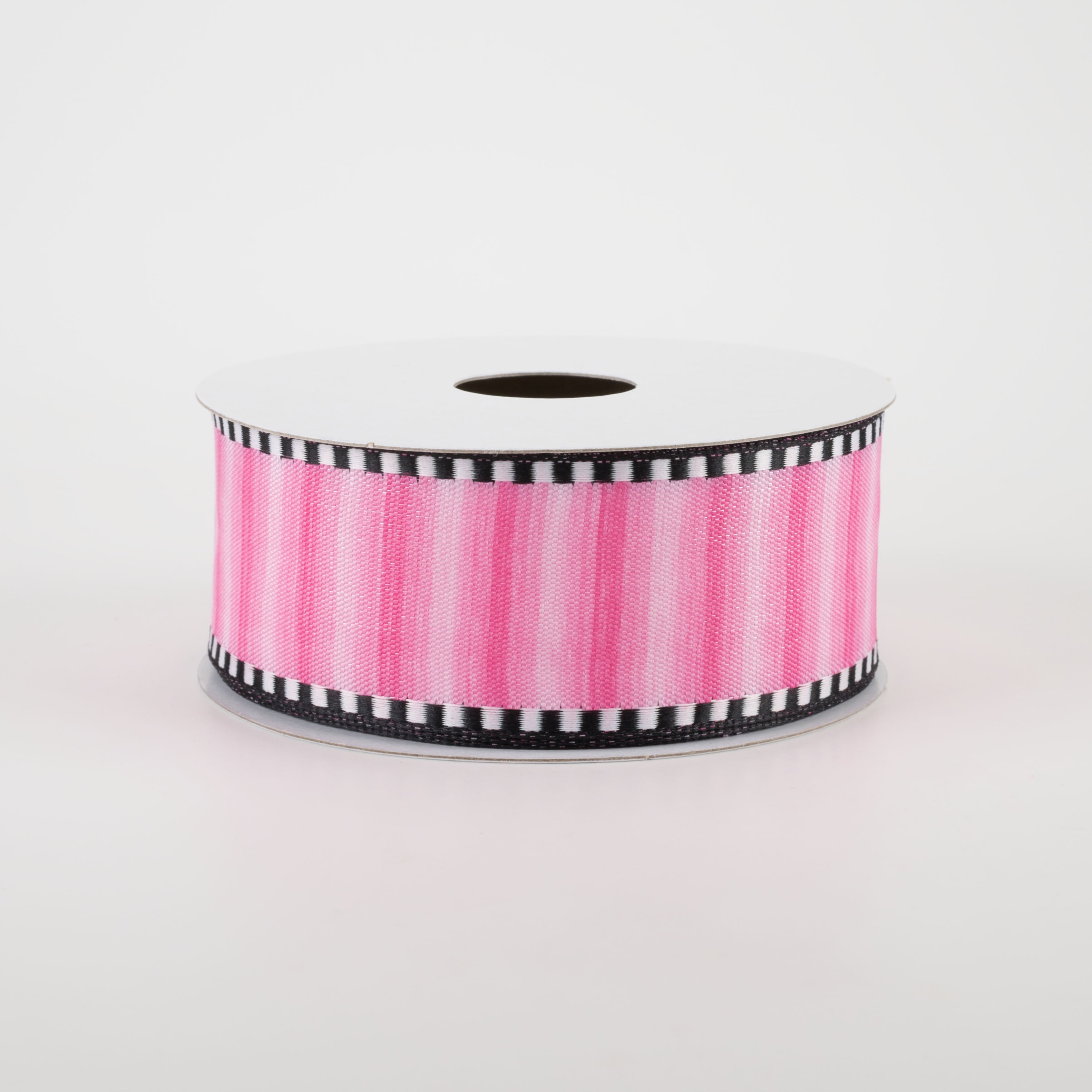1.5 Inch Ombré Stripe Ribbon with Black & White Edge - Fuchsia Pink (10 Yards) for Gift Wrapping, DIY Crafts, Hair Bows & Party Decorations