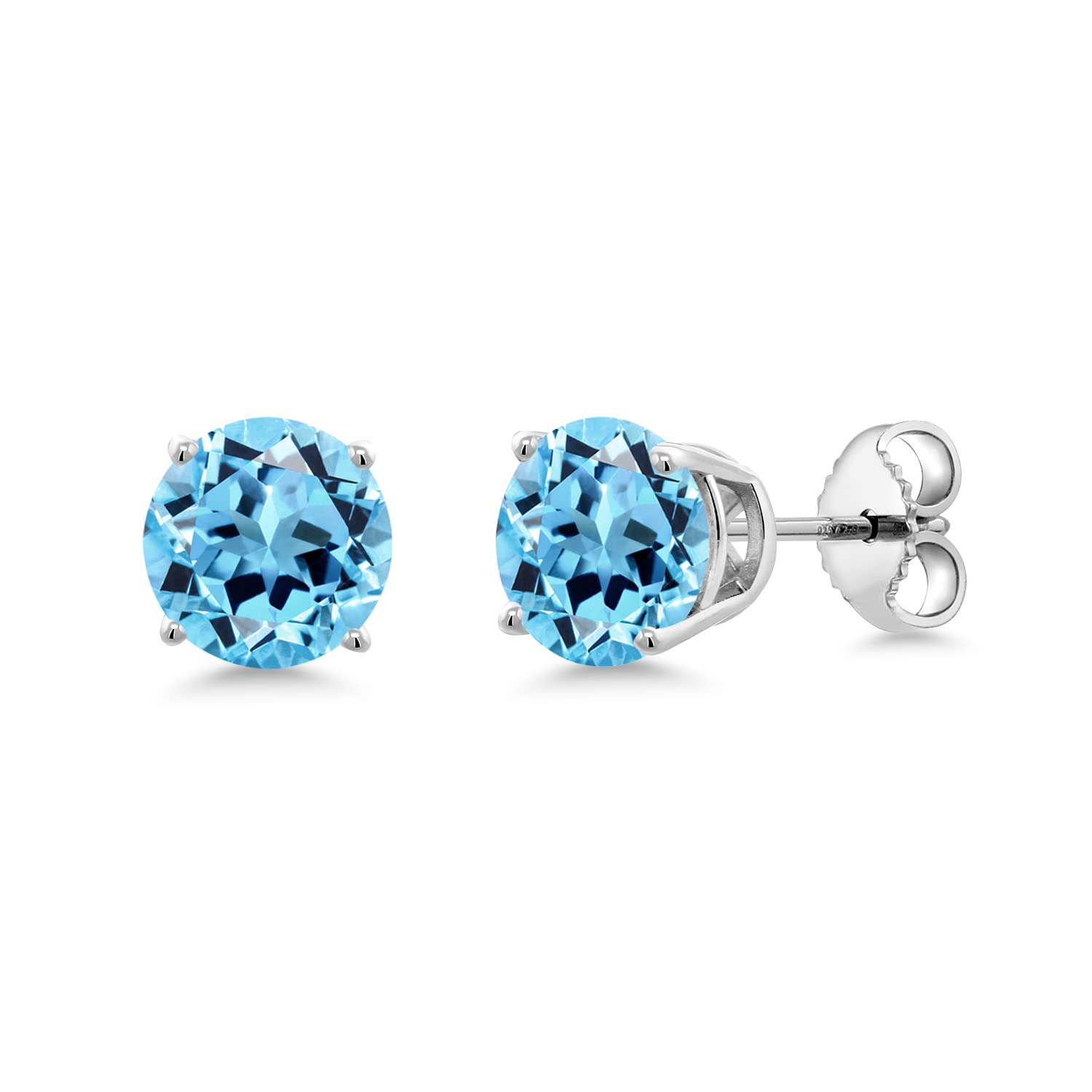 2.40 Ct Round 6.5mm Swiss Blue Topaz 925 Sterling Silver Stud Earrings for Women & Men | Gem Stone King | Elegant Jewelry for Parties, Weddings & Everyday Wear