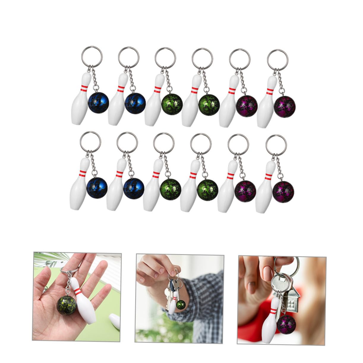 GAROZATION 12pcs Stainless Steel Bowling Keychain Set - Sports Keyring Decorations for Bowling Enthusiasts - Perfect Gift for Bowling Match Souvenirs & Team Spirit Accessories