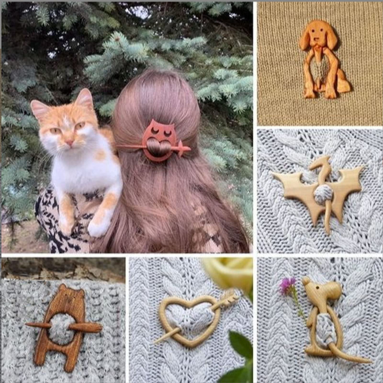 Cute Wooden Animal Pins - Decorative Brooches for Sweaters, Scarves, Hats, Bags & Jackets - Perfect Christmas Hair Clips & Gift for Family, Friends & Lovers - Ideal for Holiday Outfits, DIY Crafts & Fashion Accessories