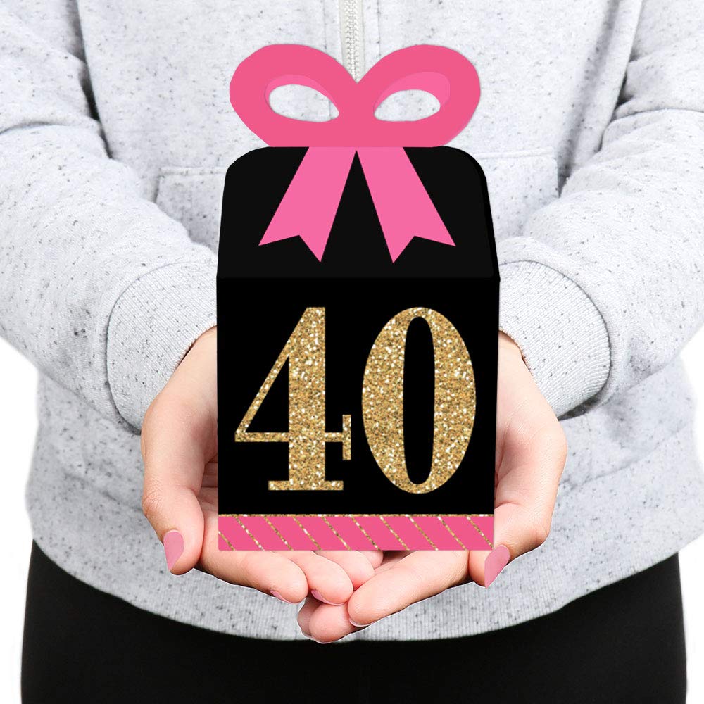 Chic 40th Birthday Gift Boxes - Pink, Black & Gold Set of 12 for Party Favors