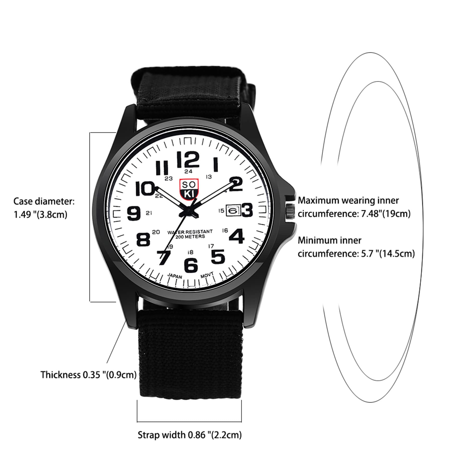 JewelryWe Men's Military Green Dial Nylon Strap Quartz Watch with Calendar & Night Vision Luminous Feature - Perfect for Outdoor Adventures, Tactical Operations & Everyday Wear