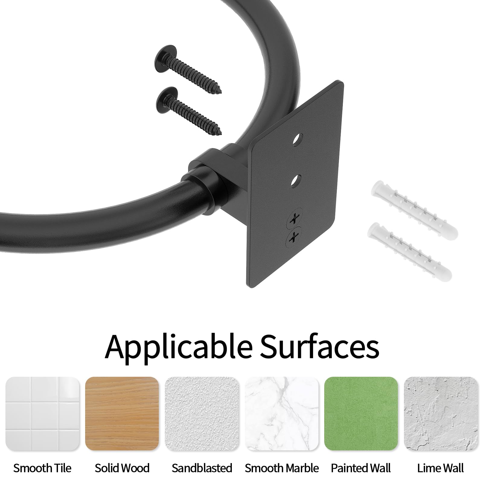 Black Towel Ring - Rustproof Wall Mounted Hand Towel Holder for Bathroom & Kitchen - Round Bathroom Accessory for Hanging Towels - Perfect for Spa, Guest Bath & Laundry Room Organization