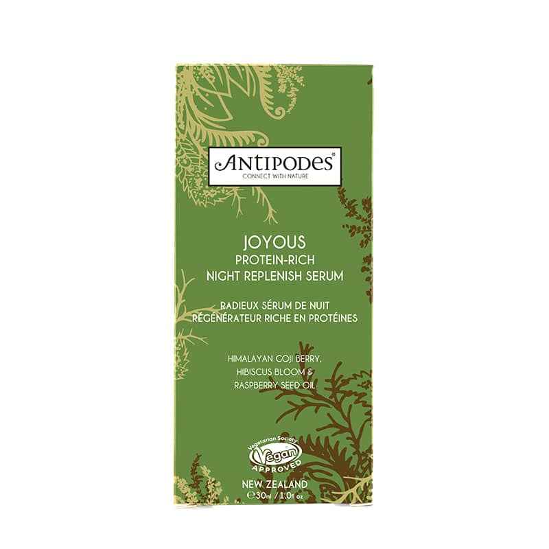Antipodes Joyous Protein Rich Night Replenish Serum - Hydrating Anti-Aging Face Serum for Dry Skin, Vegan & Organic Night Cream for Glowing Skin - Perfect for Nighttime Skincare Routine