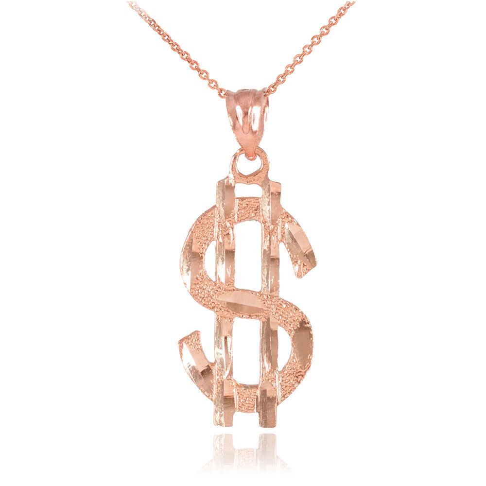 10k Rose Gold Dollar Sign $ Bling Pendant Necklace for Women - Elegant Hip Hop Jewelry Gift for Birthday, Anniversary & Special Occasions