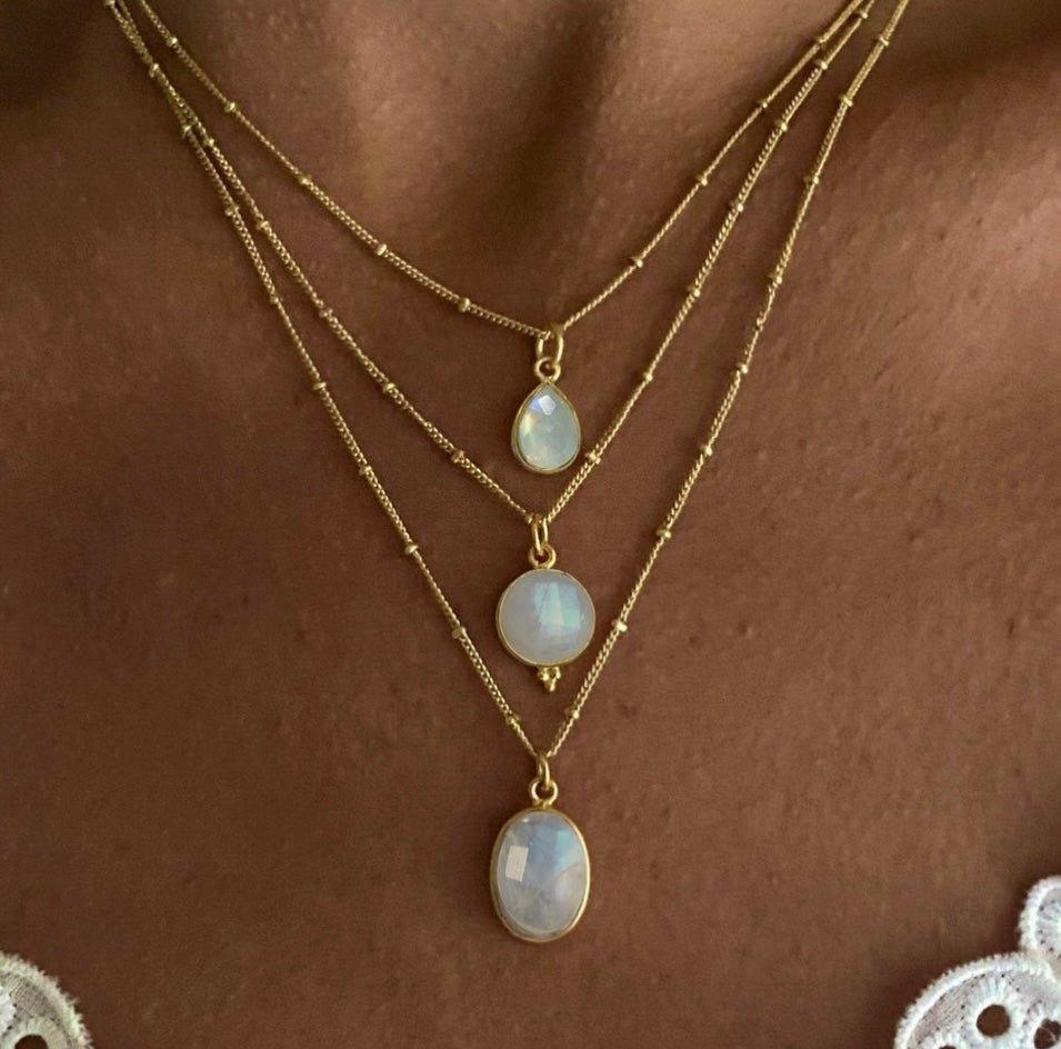 Laihas Iridescent Gold Moonstone Necklace for Women - Elegant Moonstone Jewelry Gift for Birthday, Anniversary & Special Occasions