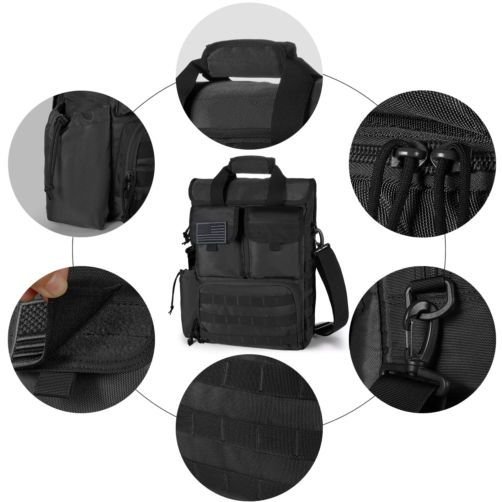 17.3 Inch Tactical Military Laptop Messenger Bag - Durable Crossbody Shoulder Briefcase for Men (Black) - Perfect for Business, Travel & Outdoor Adventures