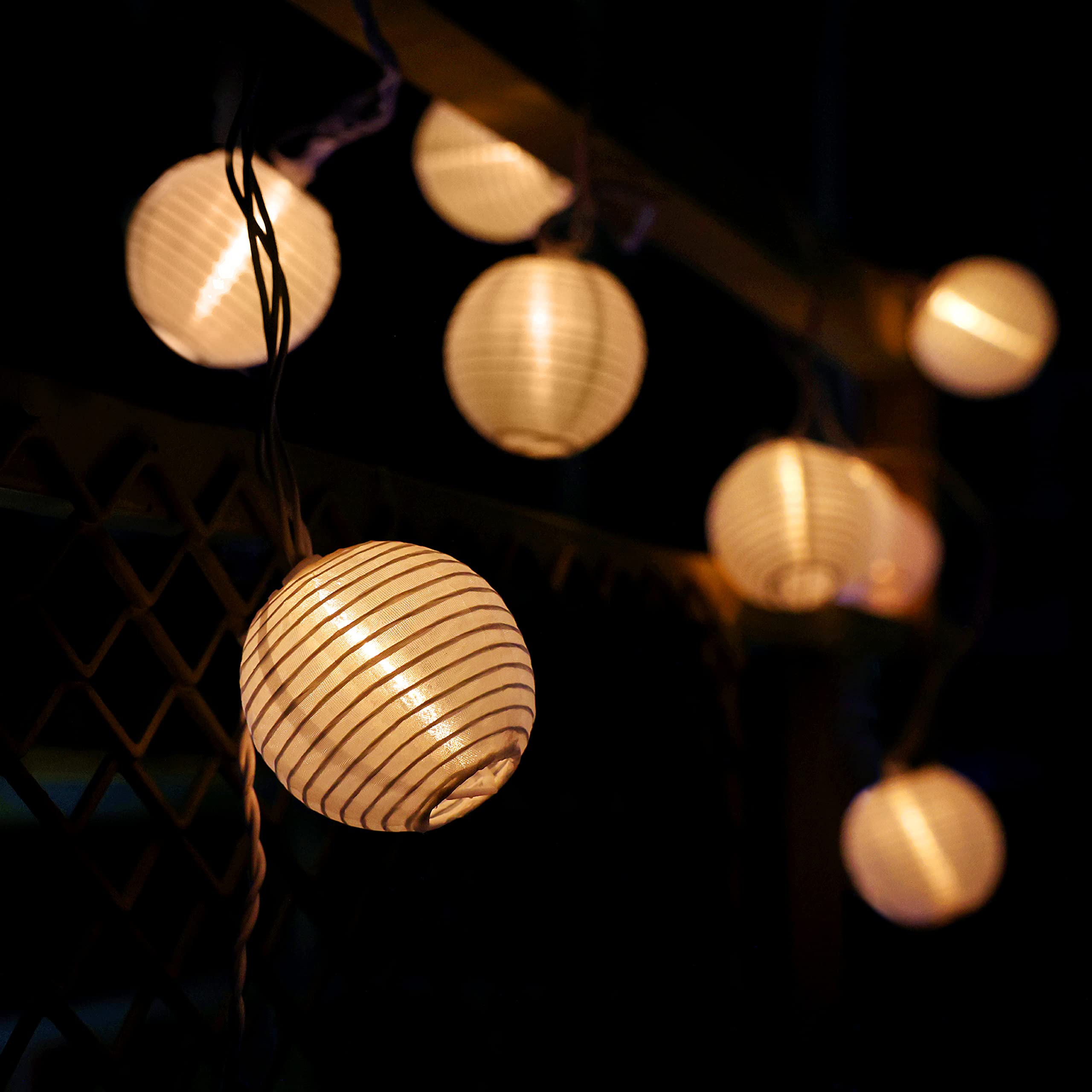 VCOKEN 9.84 FT Outdoor String Lights with Mini Nylon Lanterns - Warm White Plug-in Fairy Lights for Patio, Garden, Bistro & Party Decor | IP44 Waterproof | Perfect for Backyard, Wedding & Holiday Lighting (Unassembled)