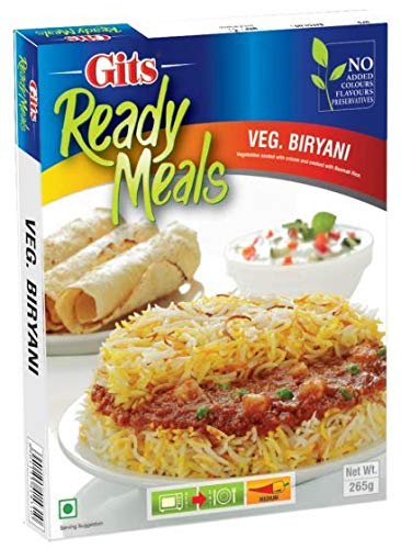 Gits Veg Biryani - Authentic Indian Vegetable Biryani with Onions & Basmati Rice - 265g | Ready-to-Eat Meal for Lunch, Dinner & Office Meals