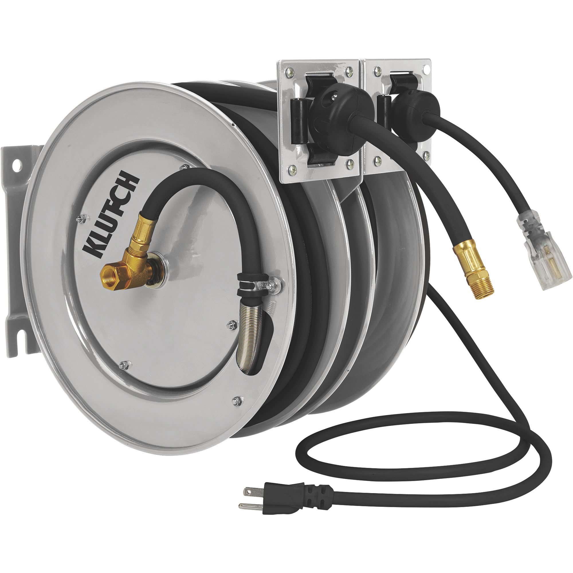 Klutch Combo Air and Electric Hose Reel - Heavy Duty Retractable Hose Storage for Garage, Workshop & Outdoor Use