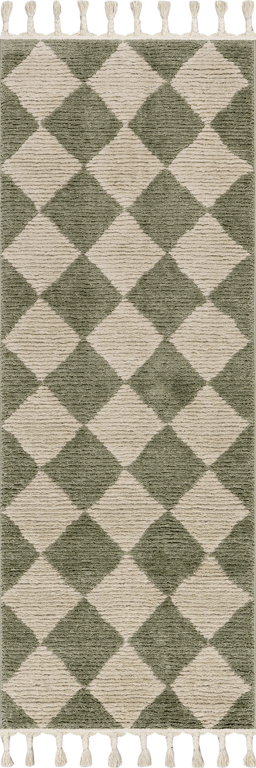 Luxury Aylin Diamond Tasseled Area Rug - Soft Green Bohemian Style Handmade Carpet for Living Room, Bedroom Decor | Home & Office Floor Mat