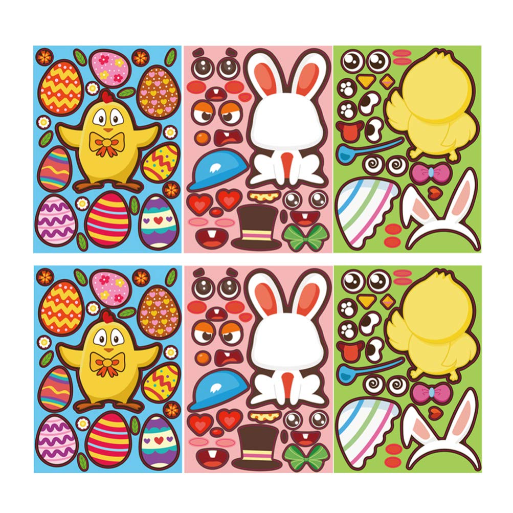 Amosfun Easter Window Clings & Wall Decals - 12 Sheets Cartoon Rabbit Chick Egg Puzzle Stickers for Home, Mall, Bedroom Decor | Fun Easter Party, Classroom Activities & Spring Festival Decoration