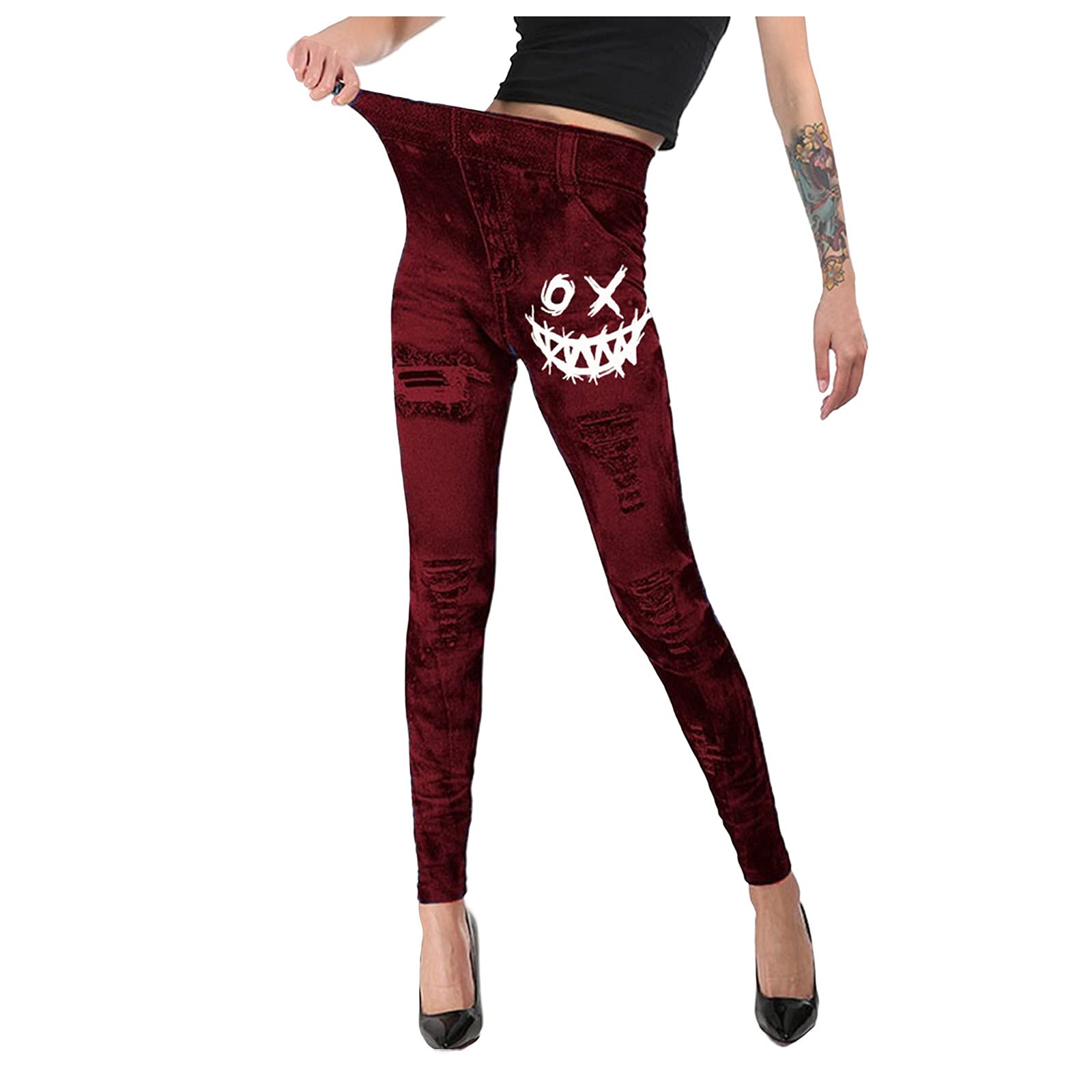 Women's Halloween Witch Pumpkin Print Leggings - High Stretch Cotton Yoga Pants for Workout & Training | Perfect for Costume Parties, Fall Festivals and Seasonal Workouts