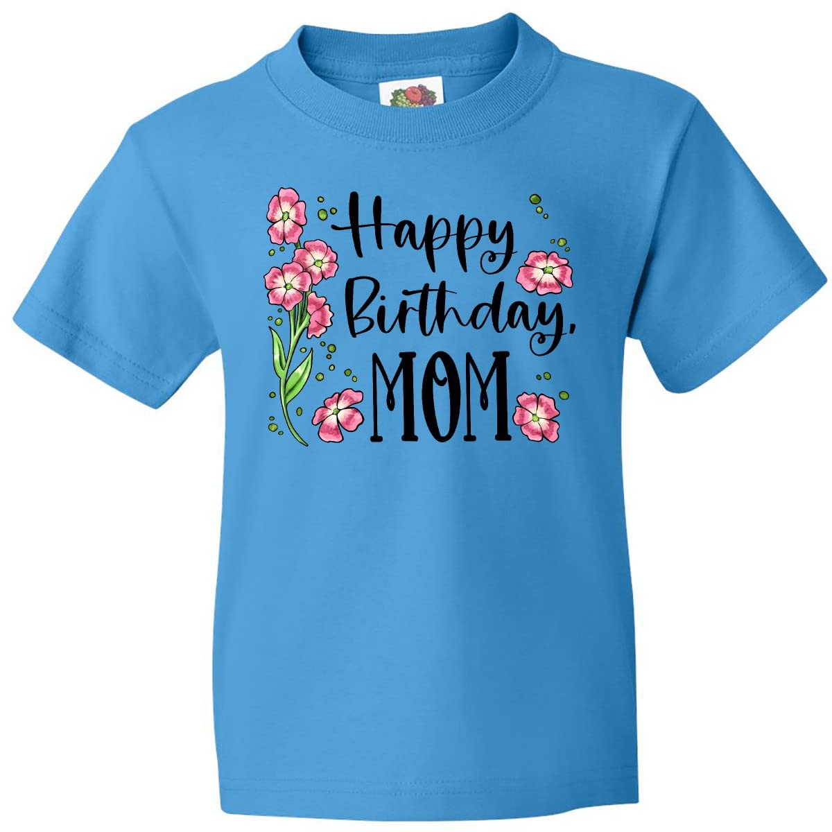 Inktastic Happy Birthday Mom Pink Floral Youth T-Shirt - Cute Gift for Mother's Day, Birthday & Special Occasions