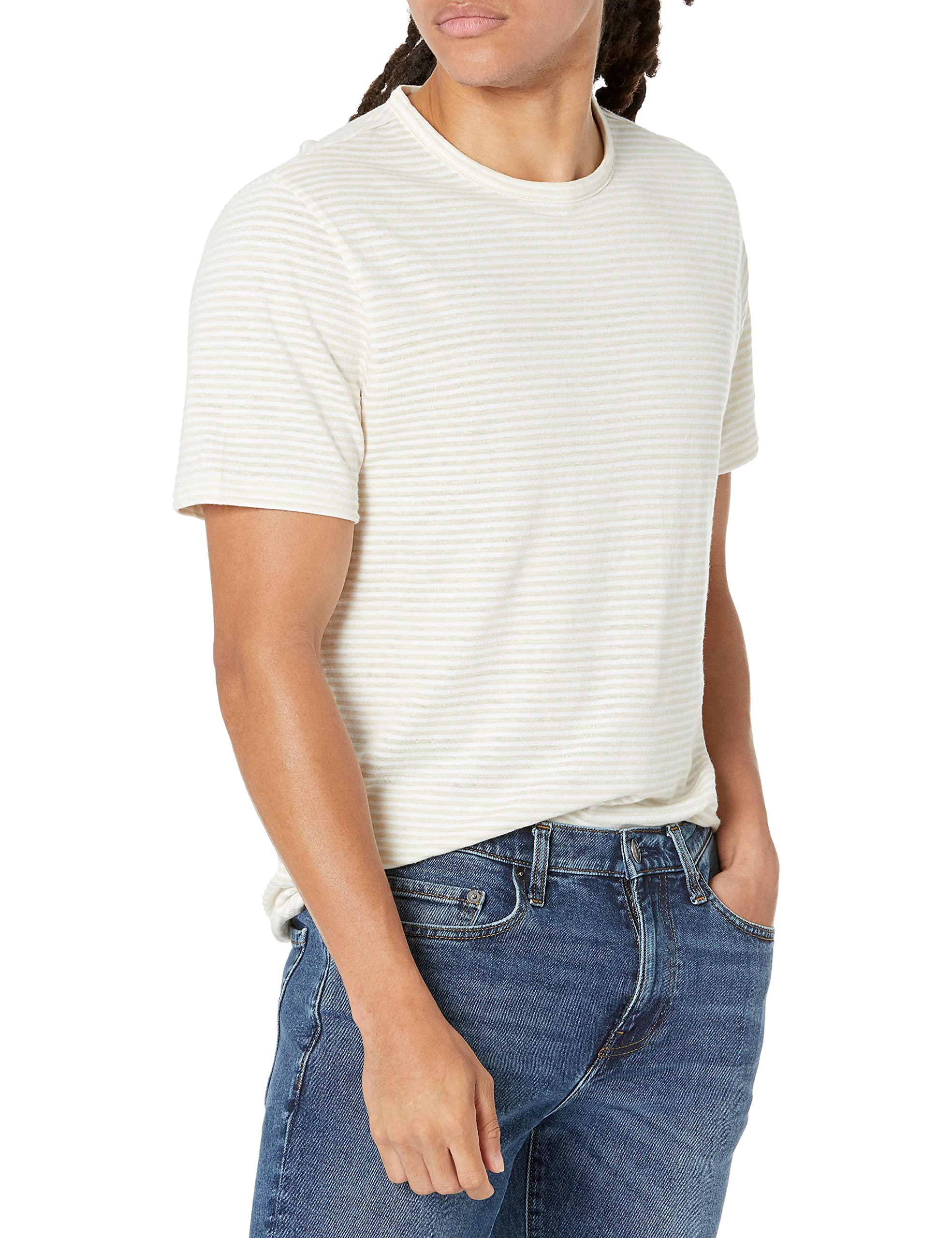 Vince Men's Linen Cotton Stripe Short Sleeve Crew Neck T-Shirt | Casual Summer Shirt for Beach, Travel & Everyday Wear