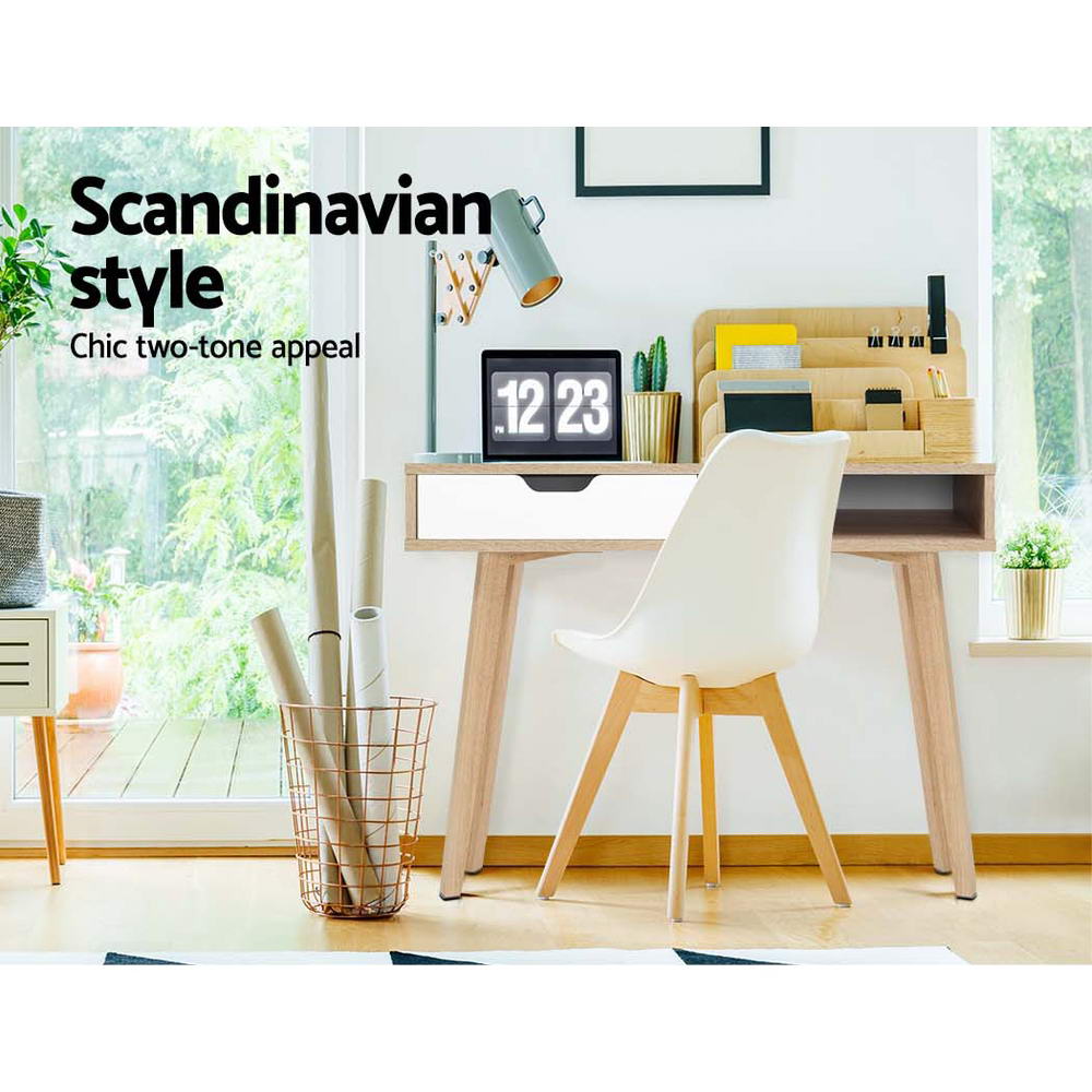 Modern Two-Drawer Wooden Computer Desk for Home Office - Compact Writing Workstation with Storage for Small Spaces