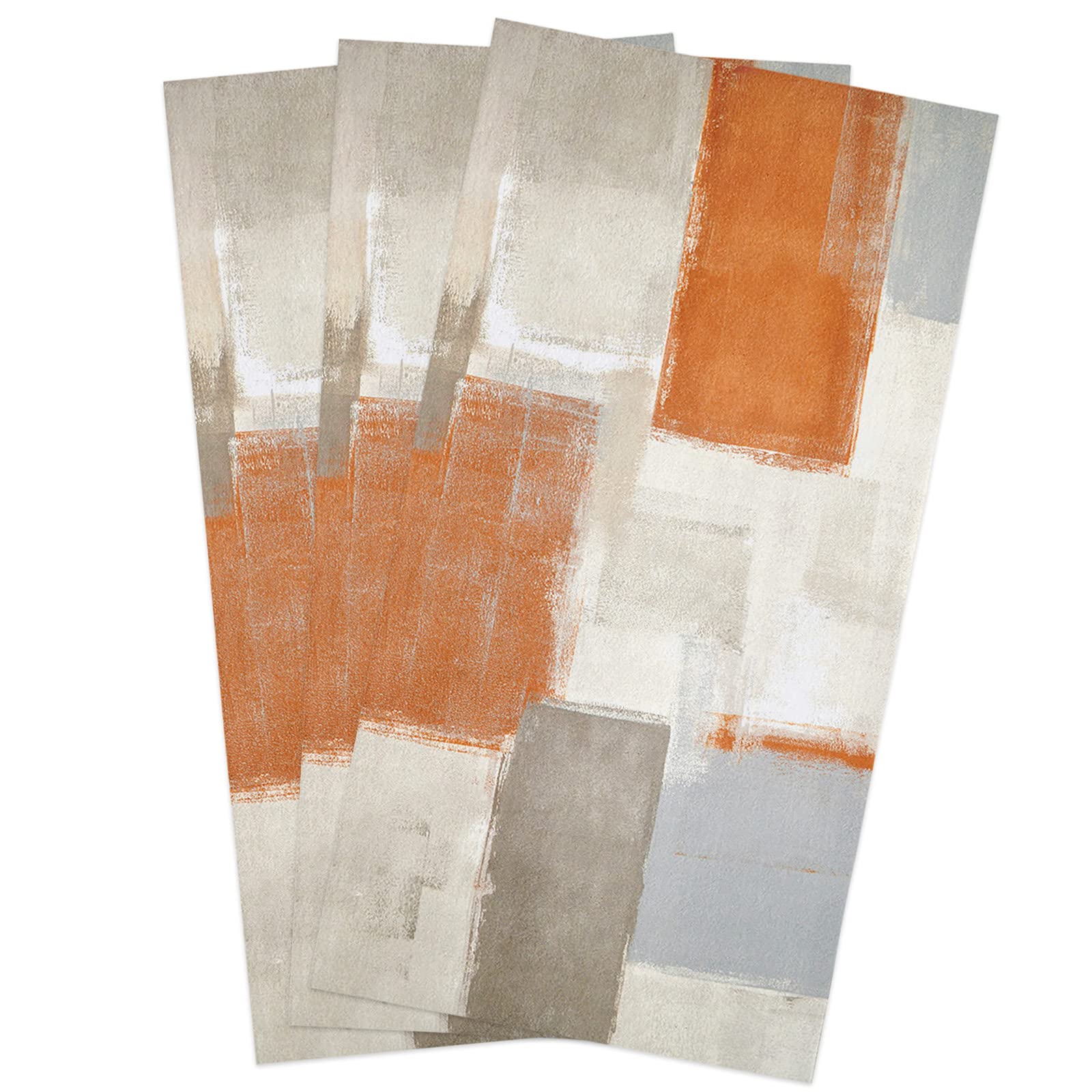 Zadaling 3-Pack Cotton Kitchen Towels - Burnt Orange, Brown & Gray Graffiti Art Design (16x28 Inches) | Ultra Soft Absorbent Dish Cloths, Tea Towels & Hand Towels for Kitchen, Bar, Restaurant & Home Use