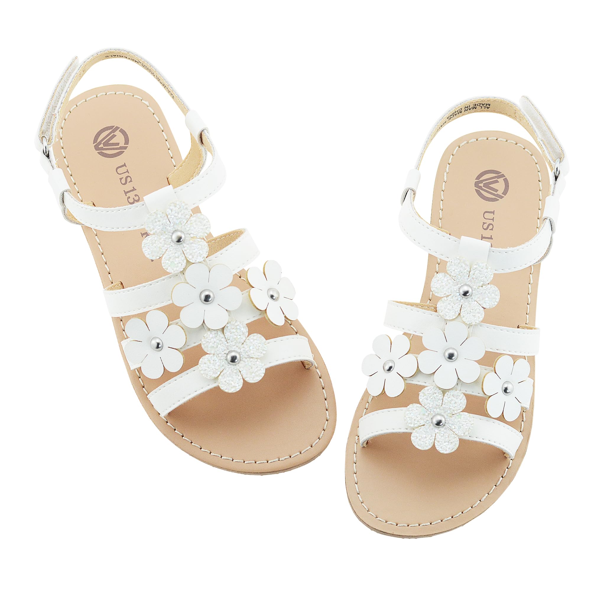 Girls Summer Sandals - Kids Flat Strap Sandals with Flower Design, Open Toe Casual Shoes for Beach, Park & Outdoor Play