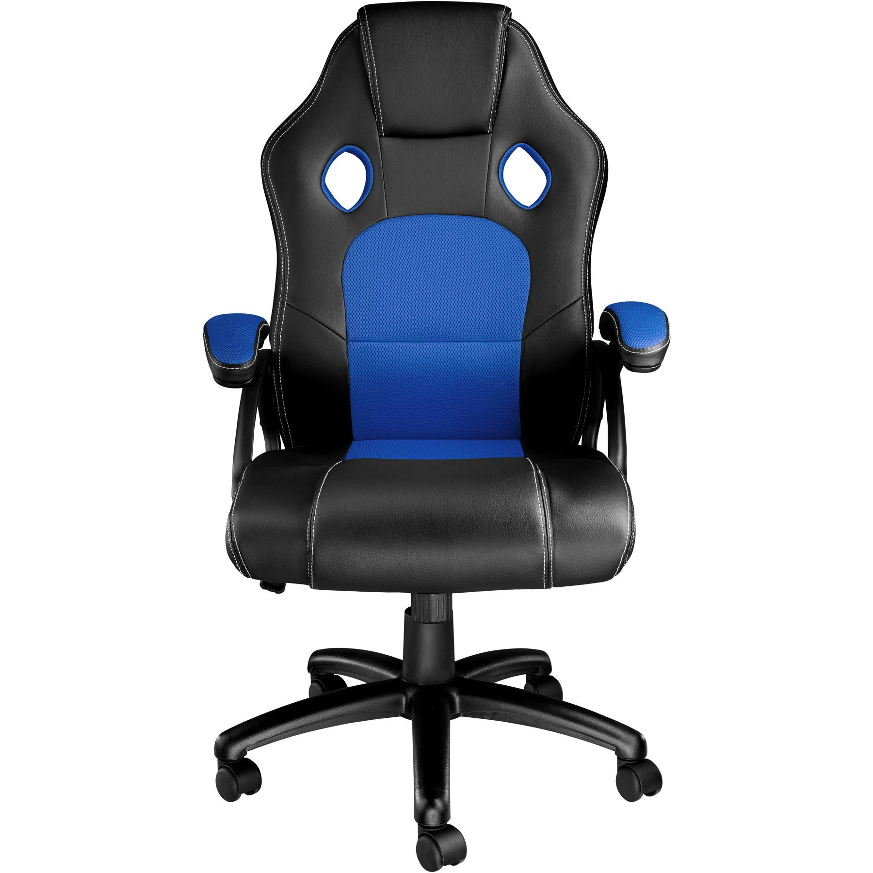 TecTake® Ergonomic Office Chair with Wheels - Heavy Duty Gaming Chair with Thick Padding, Adjustable Height & Lumbar Support - Perfect for Home Office & Gaming Setup - Black/Blue