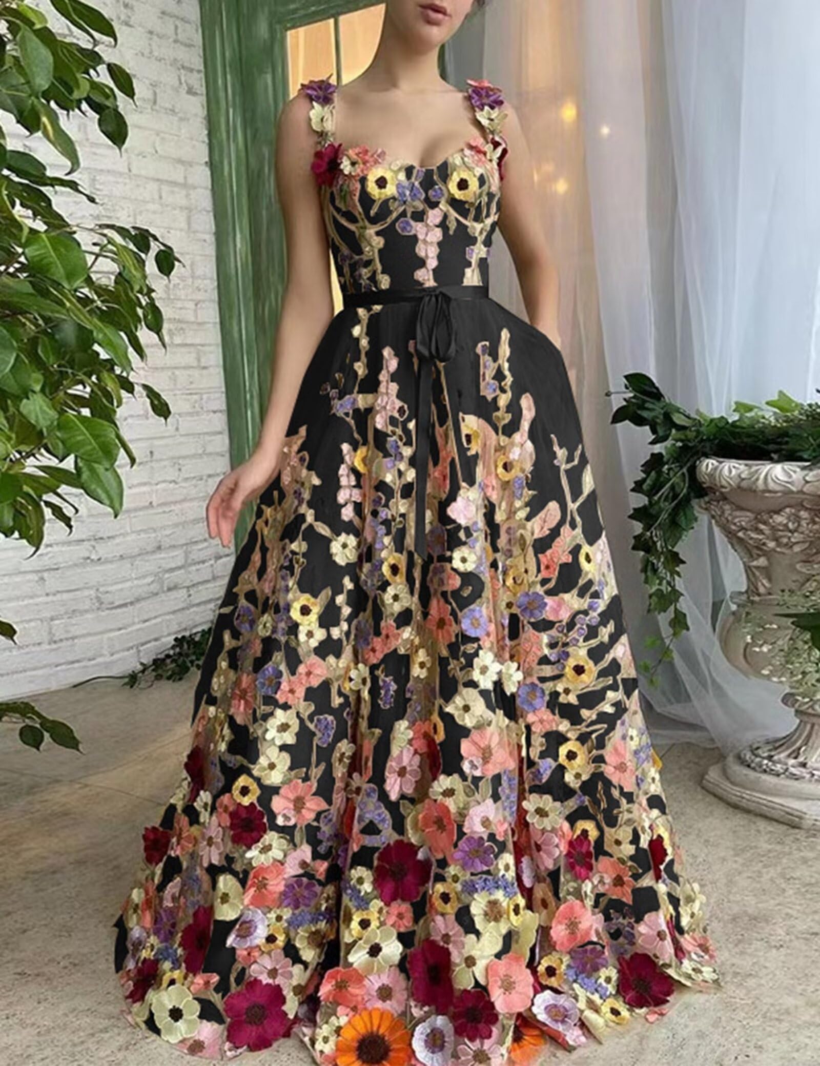 2024 Women's 3D Floral Embroidery Sheer Mesh Lace Cocktail Dress - Black Size L | Elegant Formal Party & Evening Midi Dress for Weddings, Prom & Special Occasions