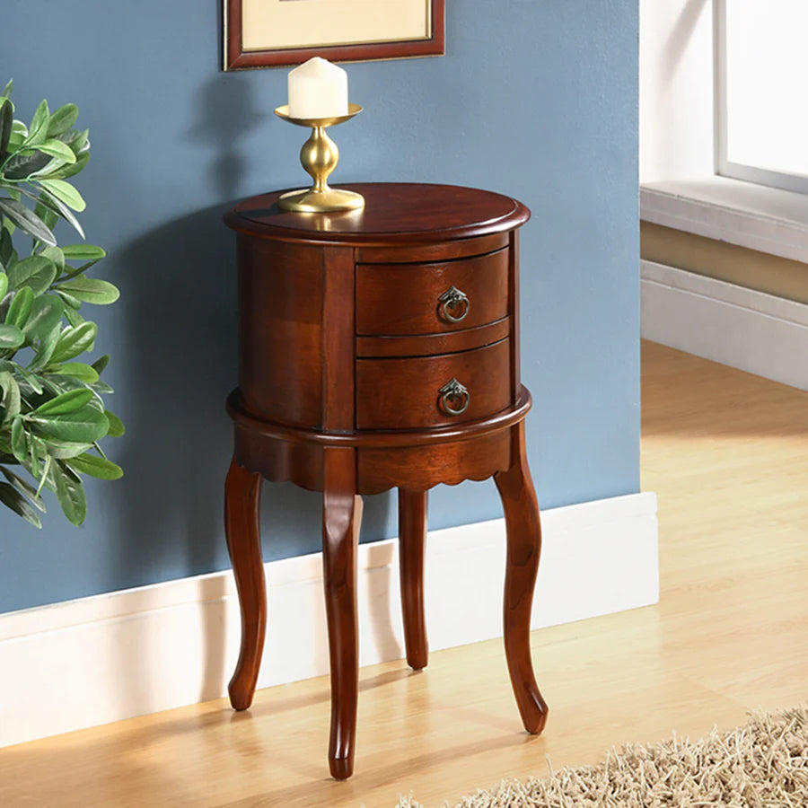 All Things Cedar Twin Drawer Round Hall Table - Solid Wood Entryway Console with Storage - Perfect for Small Spaces, Foyers & Apartment Living