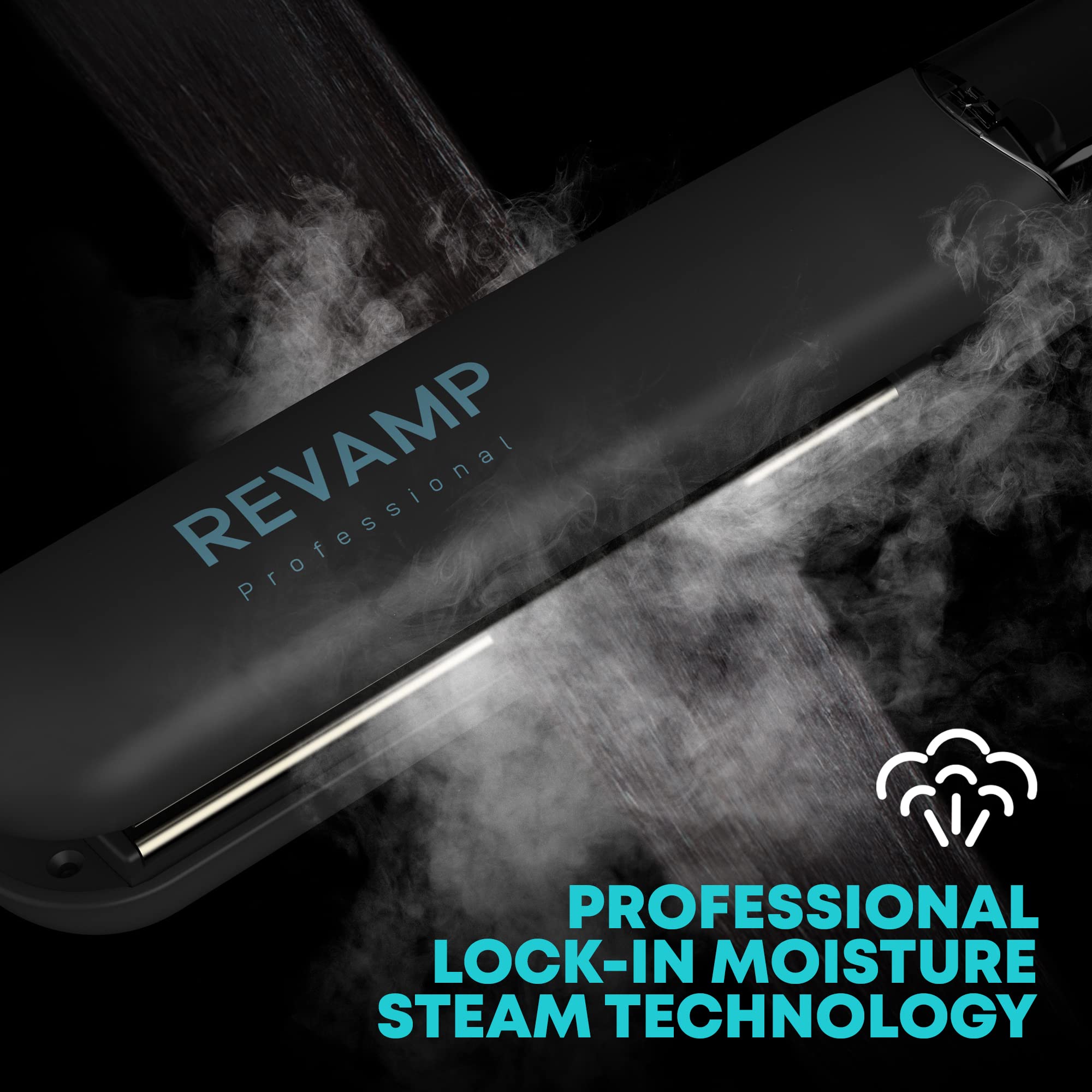 Revamp Progloss MoistureCare 1.25-Inch Flat Iron Hair Straightener – Keratin, Argan & Coconut Oil Infused Ceramic Ionic Steam Straightener with Floating Plates, Auto Shut Off for Home & Salon Use