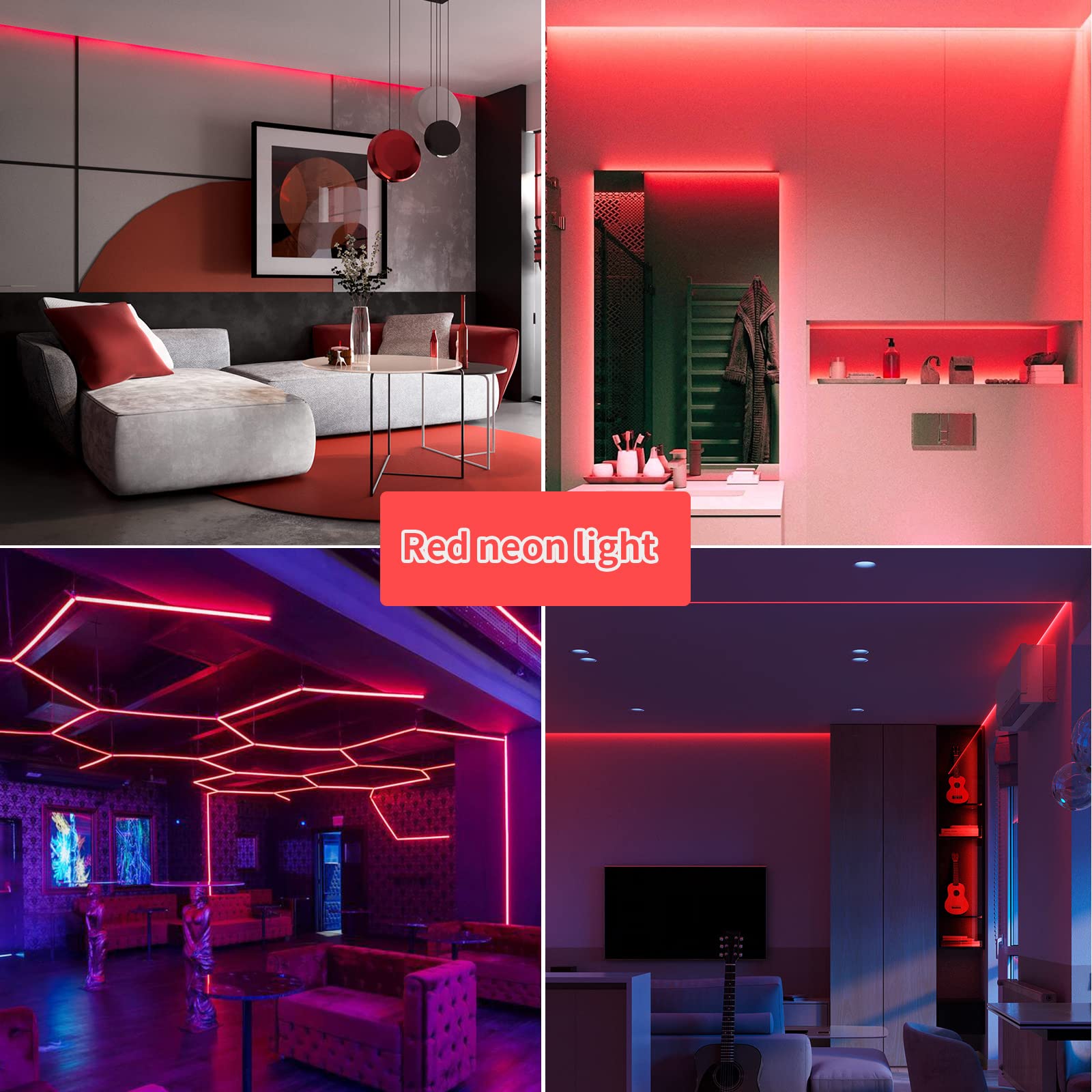 SURNIE 50ft Waterproof LED Strip Lights - Flexible Red Rope Lights for Indoor & Outdoor Use, 110V Cuttable & Connectable Neon Lights - Perfect for Room Decor, Festival Lighting, Commercial Buildings, and DIY Projects