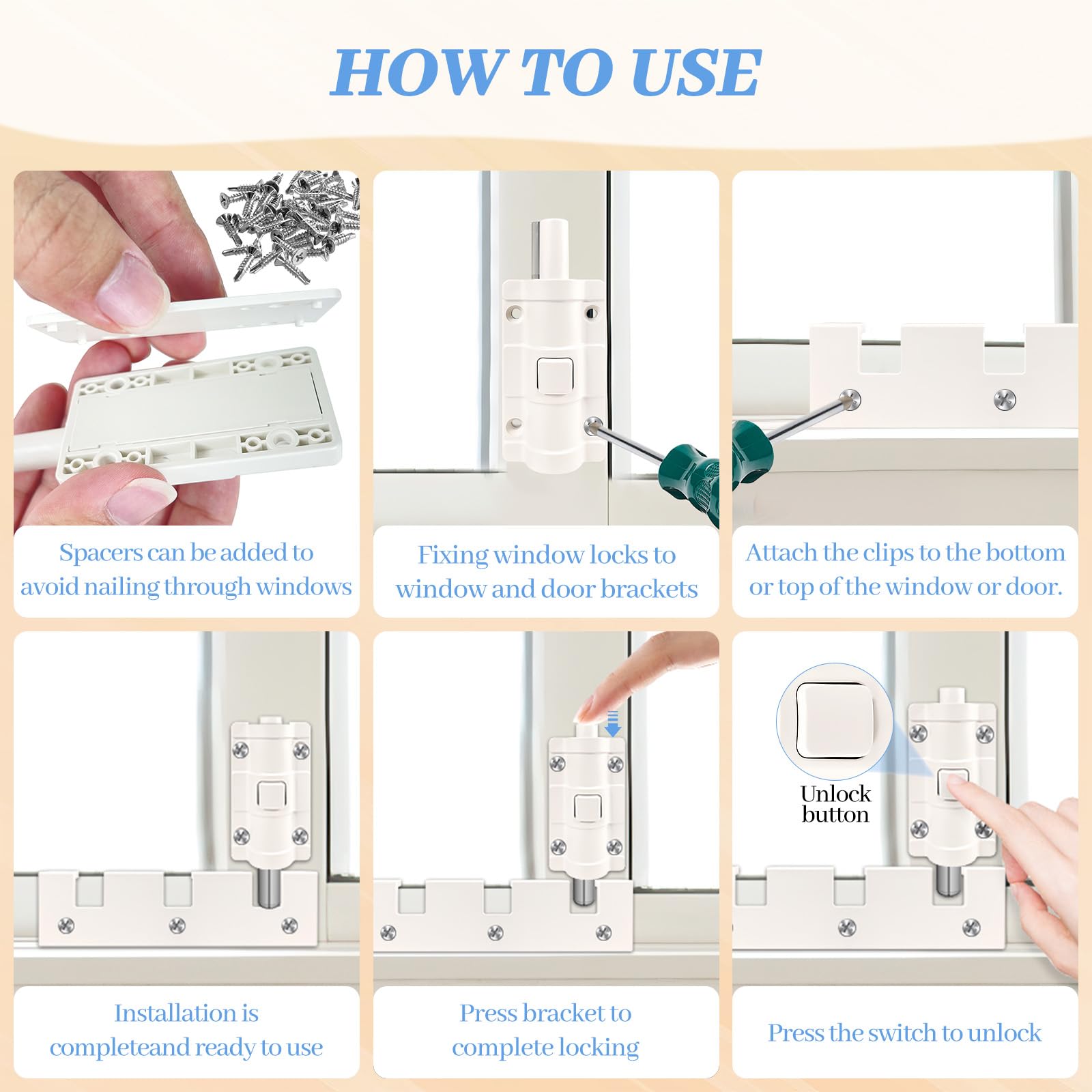 Child Safety Sliding Glass Door Lock - Secure Window & Door Hardware for Extra Home Protection (3 Pack, White) - Ideal for Baby Proofing & Pet Safety