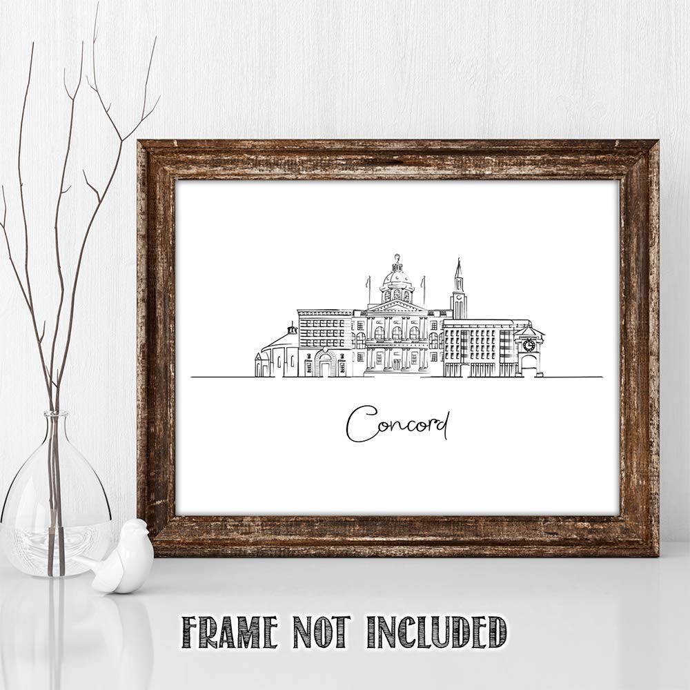 Concord Wall Art Print - 11x14 Skyline Drawing for Bedroom Decor