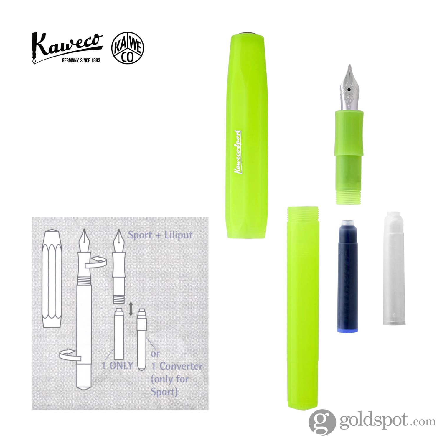 Kaweco Frosted Sport Fountain Pen - Lime Green | Premium Writing Instrument for Calligraphy, Journaling & Everyday Use