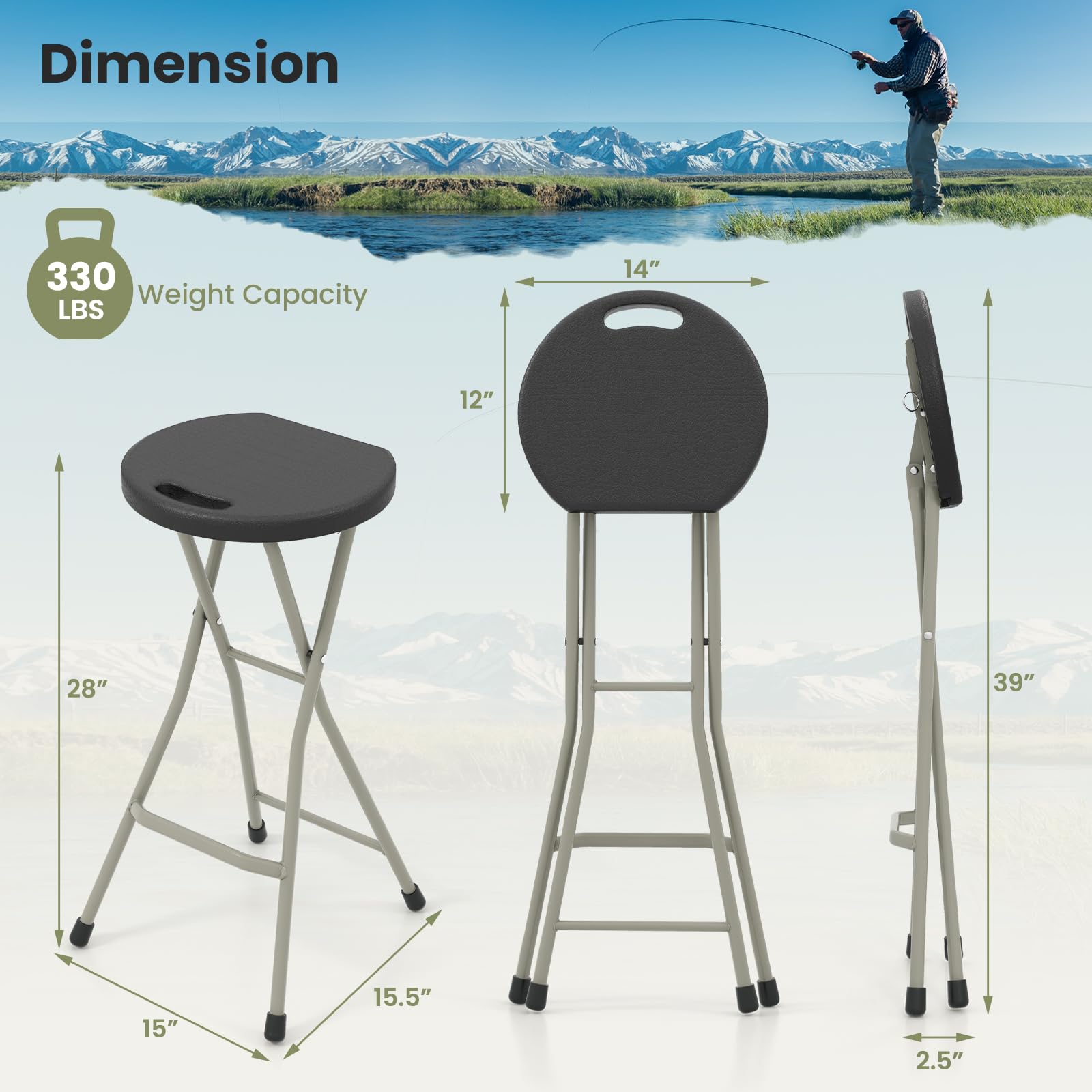 Goplus 3-Pack 28 Inch Heavy Duty Folding Stool - 550 lb Capacity Portable Camping Chairs for Adults - Compact Foldable Stool with Handle for Fishing, Hiking, Gardening, BBQ & Outdoor Activities - Perfect for Camping Trips, Beach Outings, Backyard Parties and Tailgating