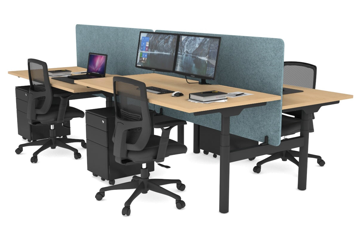 Flexi Premium 4-Person Height Adjustable H Bench Workstation - Black Frame (1600L x 800W) with Cable Management | Ideal for Office, Coworking Spaces & Home Workstations