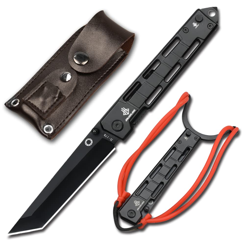 NedFoss 8'' Tanto Folding Pocket Knife - Survival Hunting Knife with Glass Breaker, Slingshot & Pocket Clip | Emergency Rescue Tool, Outdoor Camping, Home Improvement & EDC Gear for Men