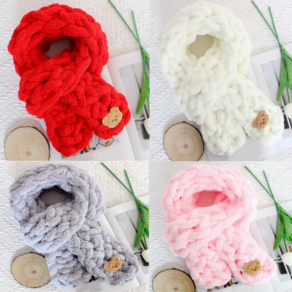 Chunky Knit Chenille Yarn for Arm Knitting - Super Soft Fluffy Baby Yarn (1kg, Grey) | Perfect for DIY Blankets, Scarves, and Home Decor Projects