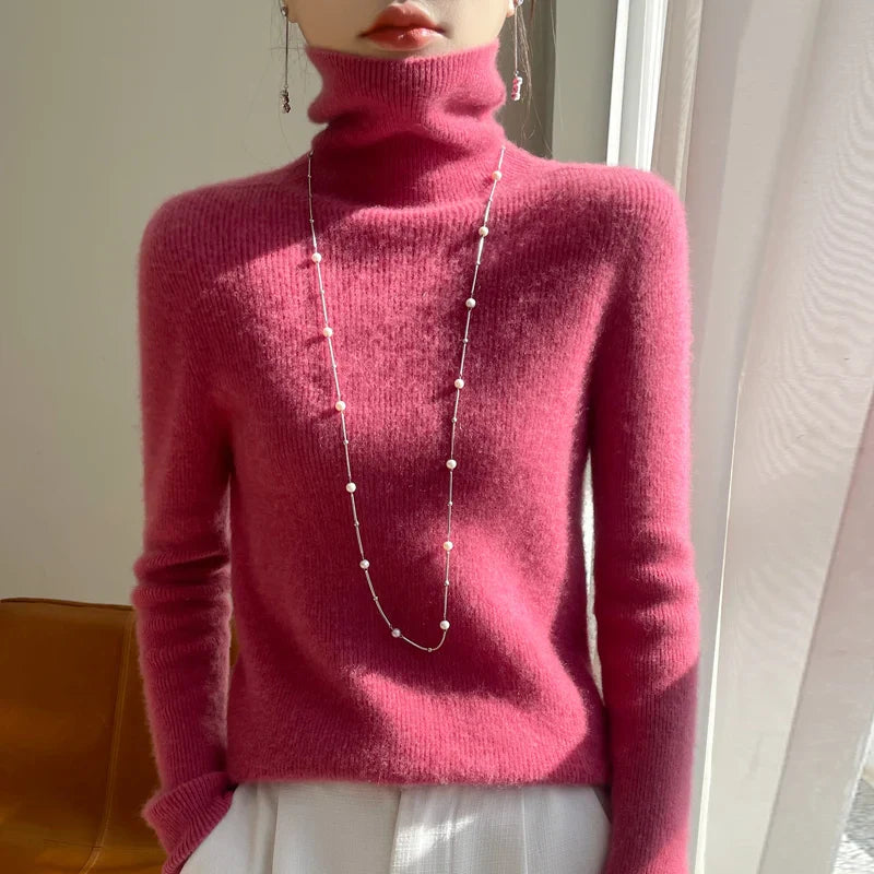 Women's Solid Turtleneck Cashmere Sweater - Soft Warm Winter Pullover for Autumn & Winter - Perfect for Office, Travel and Casual Outfits