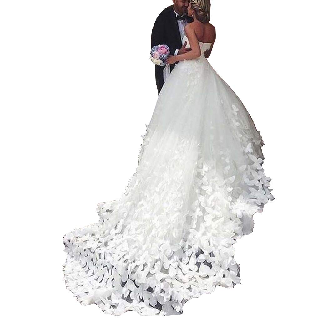 Elegant Women's Tulle Wedding Dress Ball Gown A-Line Bridal Gown with Butterfly Details - Perfect for Bridal Showers, Weddings & Formal Events