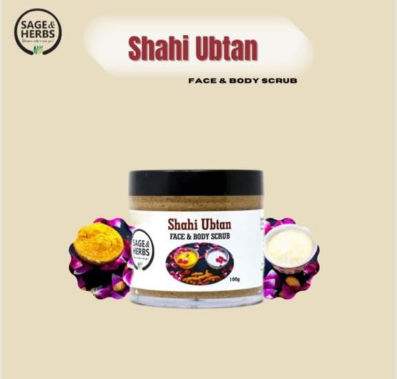 Natural Sage & Herbs Shahi Ubtan Face & Body Scrub with Orange & Turmeric - Exfoliating Tan Removal for Glowing Skin | All Skin Types | Perfect for Daily Skincare & Spa Treatments