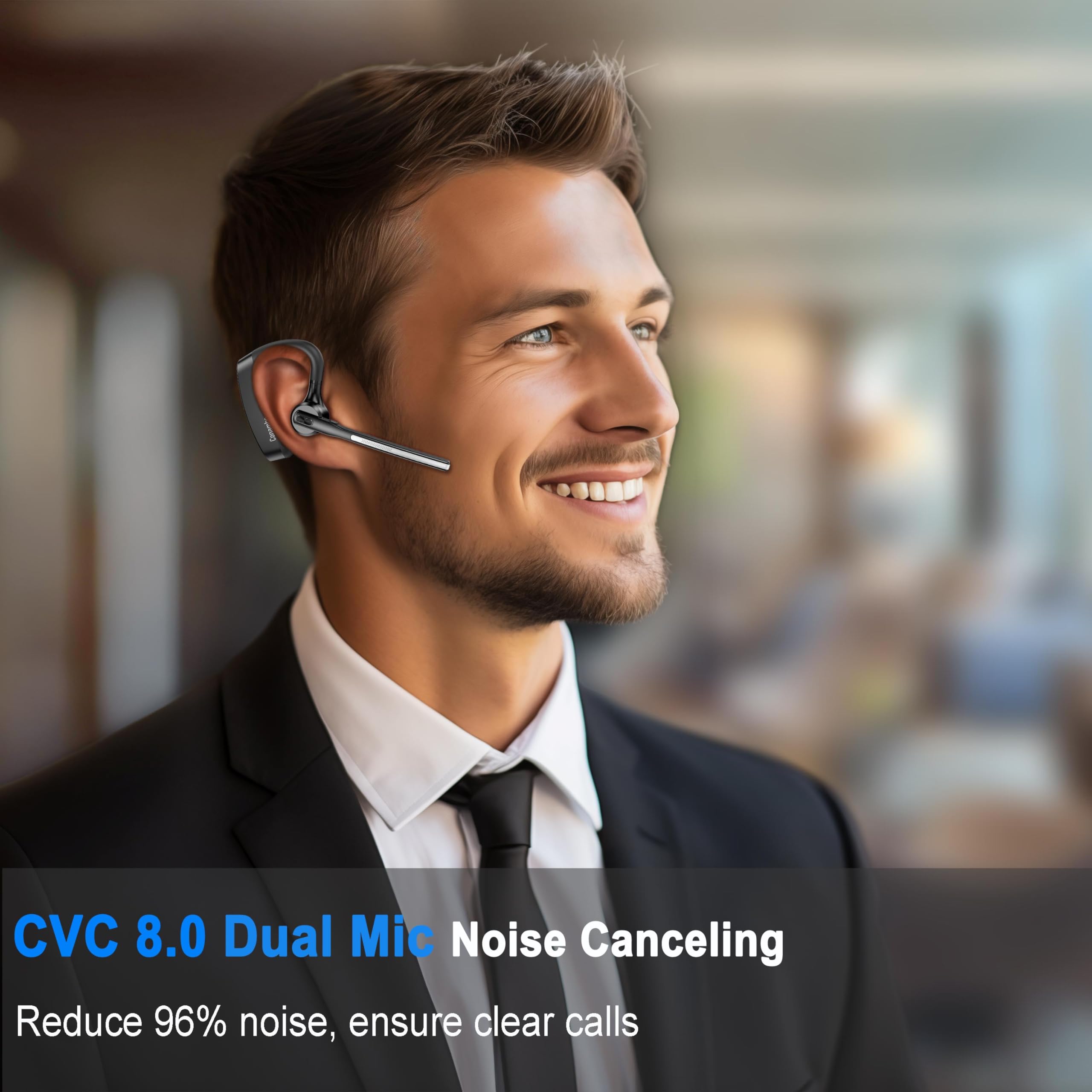 Conambo K10C Bluetooth Headset V5.2 Wireless Earpiece - CVC8.0 Dual Mic Noise Cancelling, 16Hrs Talk Time, Compatible with iPhone & Android - Perfect for Truckers, Office Work, Driving & Conference Calls